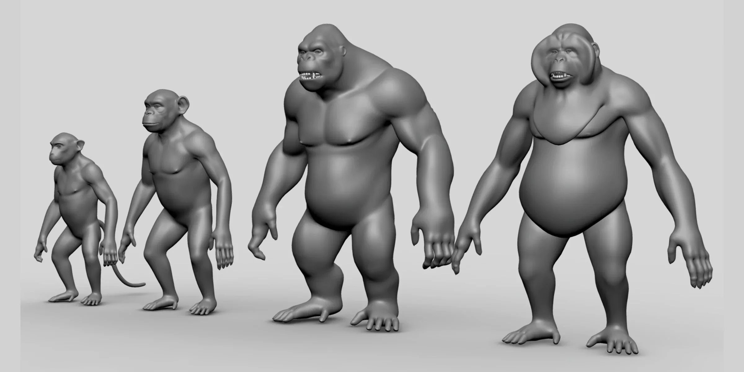 Primate Pack ( Monkey, Chimpanzee, Gorilla, Oragutan ) Basemesh