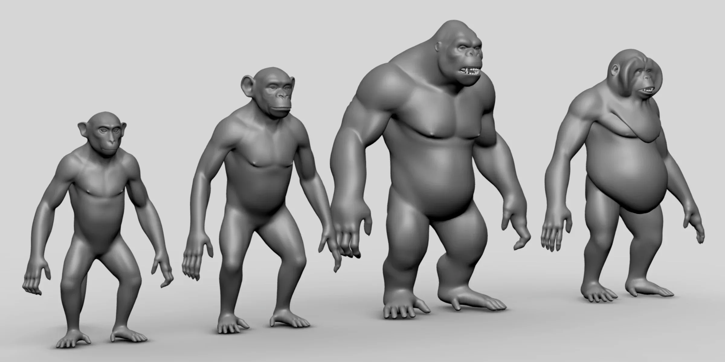 Primate Pack ( Monkey, Chimpanzee, Gorilla, Oragutan ) Basemesh