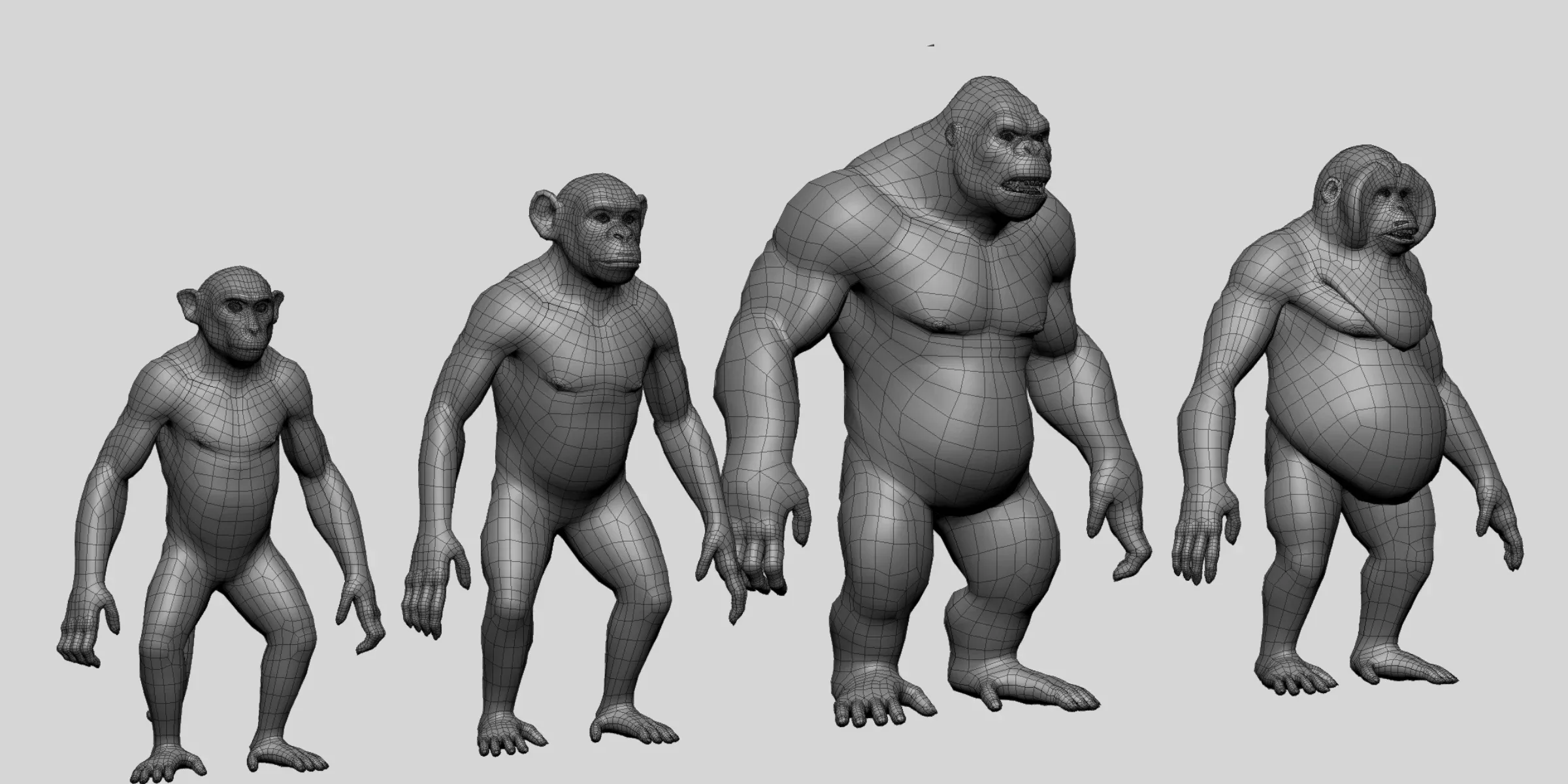 Primate Pack ( Monkey, Chimpanzee, Gorilla, Oragutan ) Basemesh