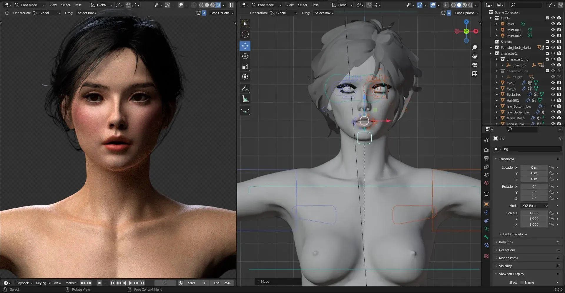 Realistic Girl Naked Rigged Model