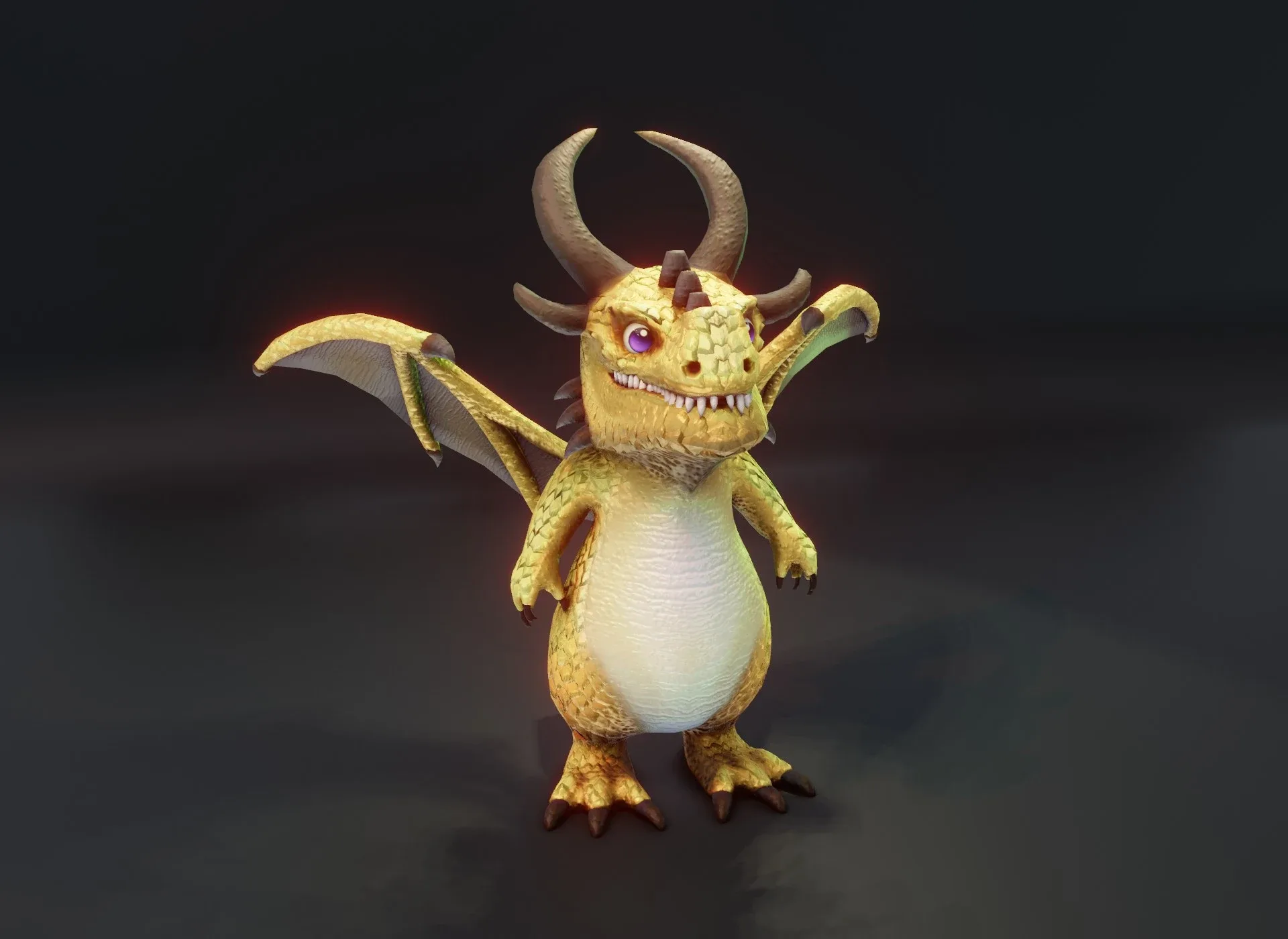 Cartoon Brass Dragon Low-poly 3D Model