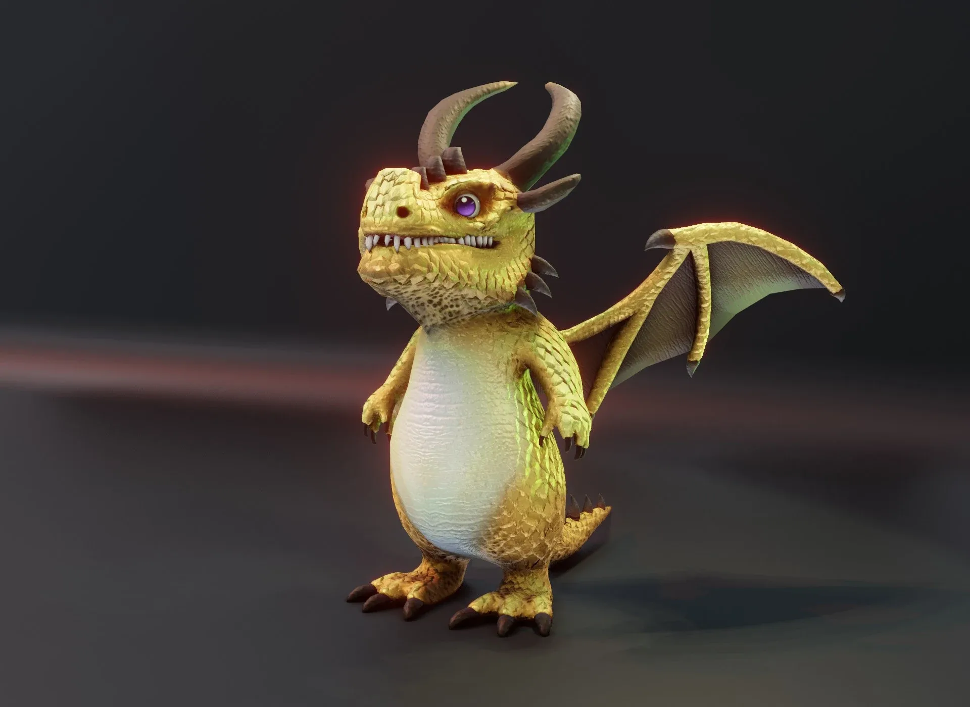 Cartoon Brass Dragon Low-poly 3D Model
