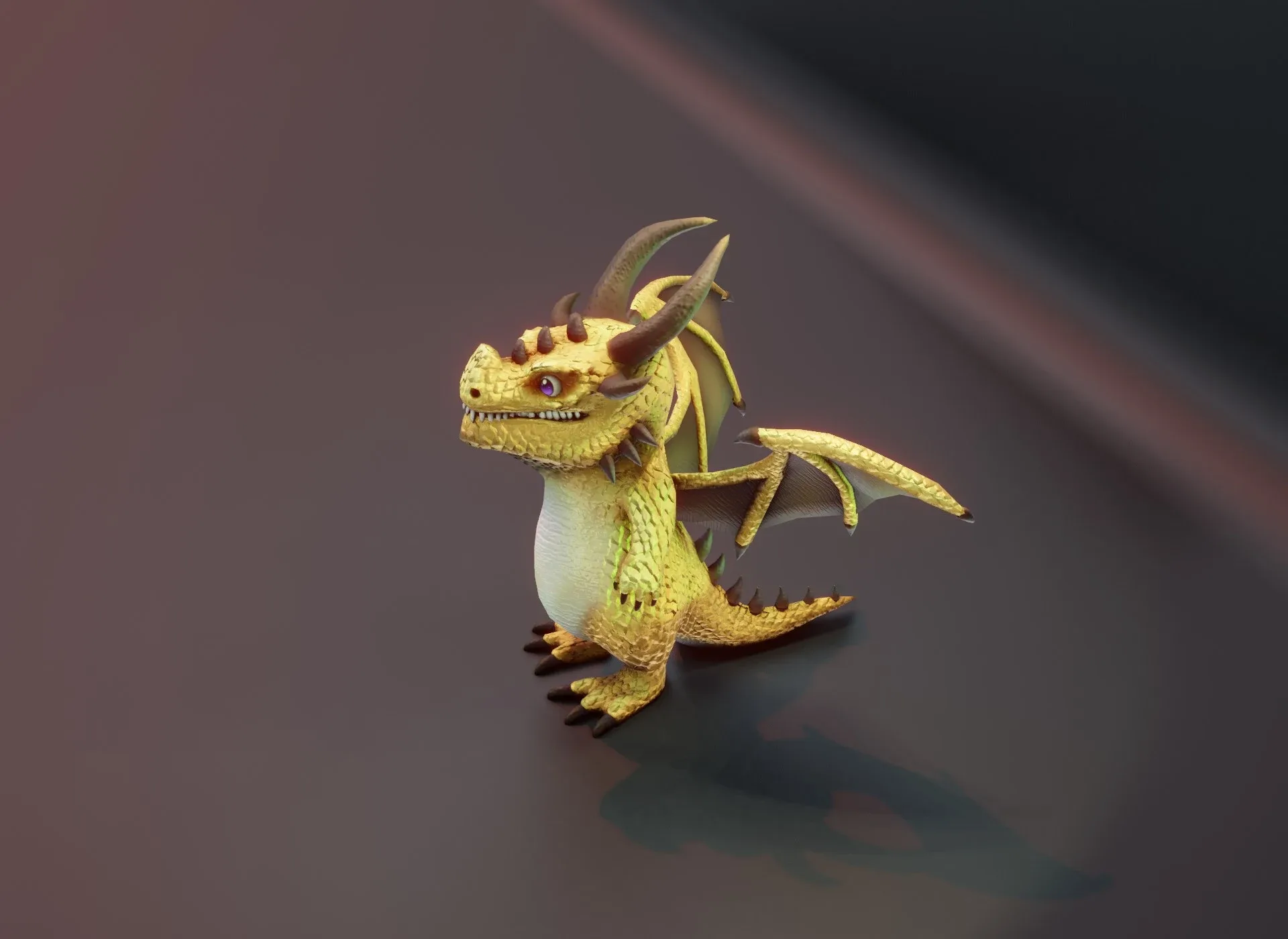 Cartoon Brass Dragon Low-poly 3D Model