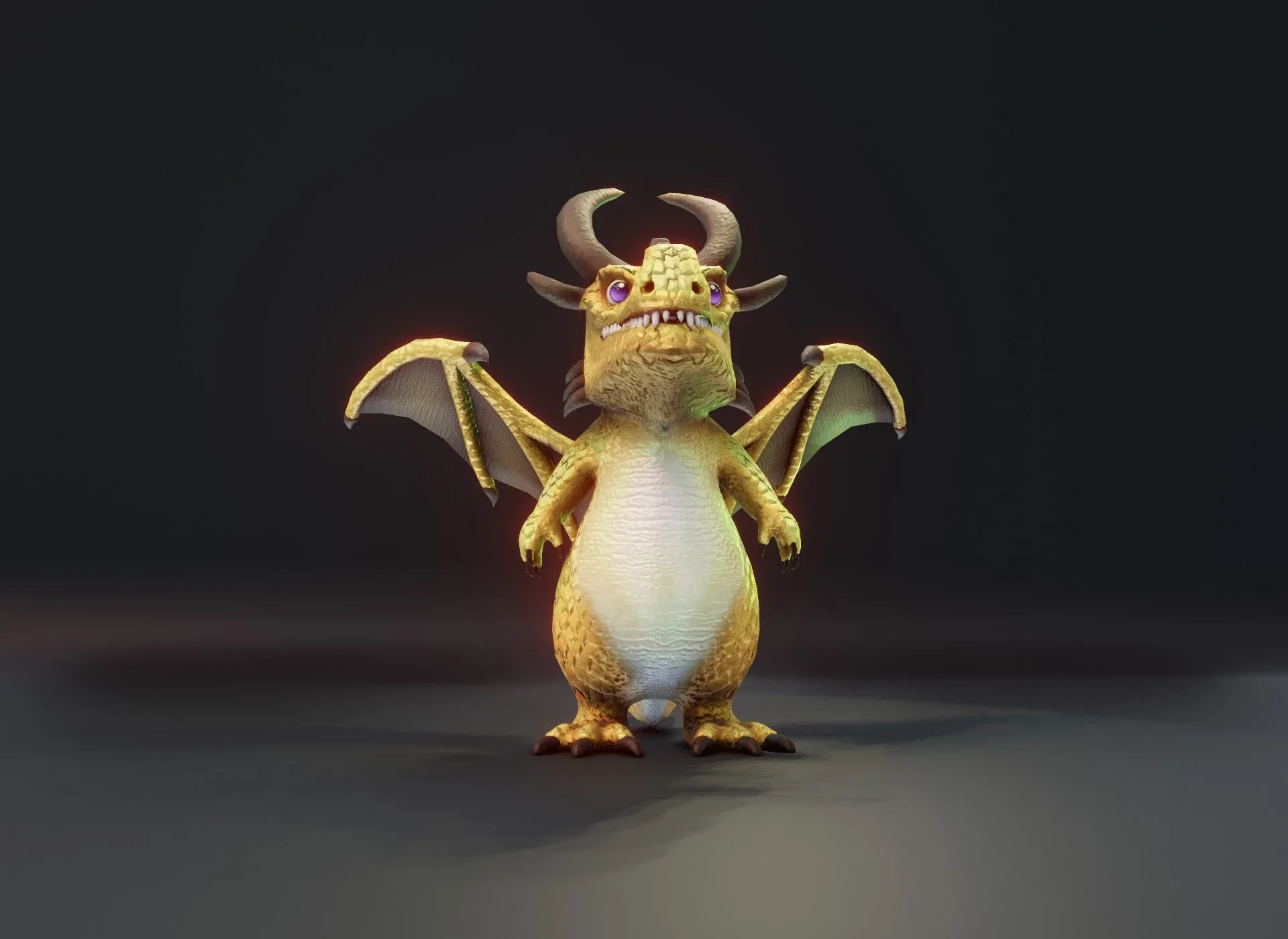 Cartoon Brass Dragon Low-poly 3D Model