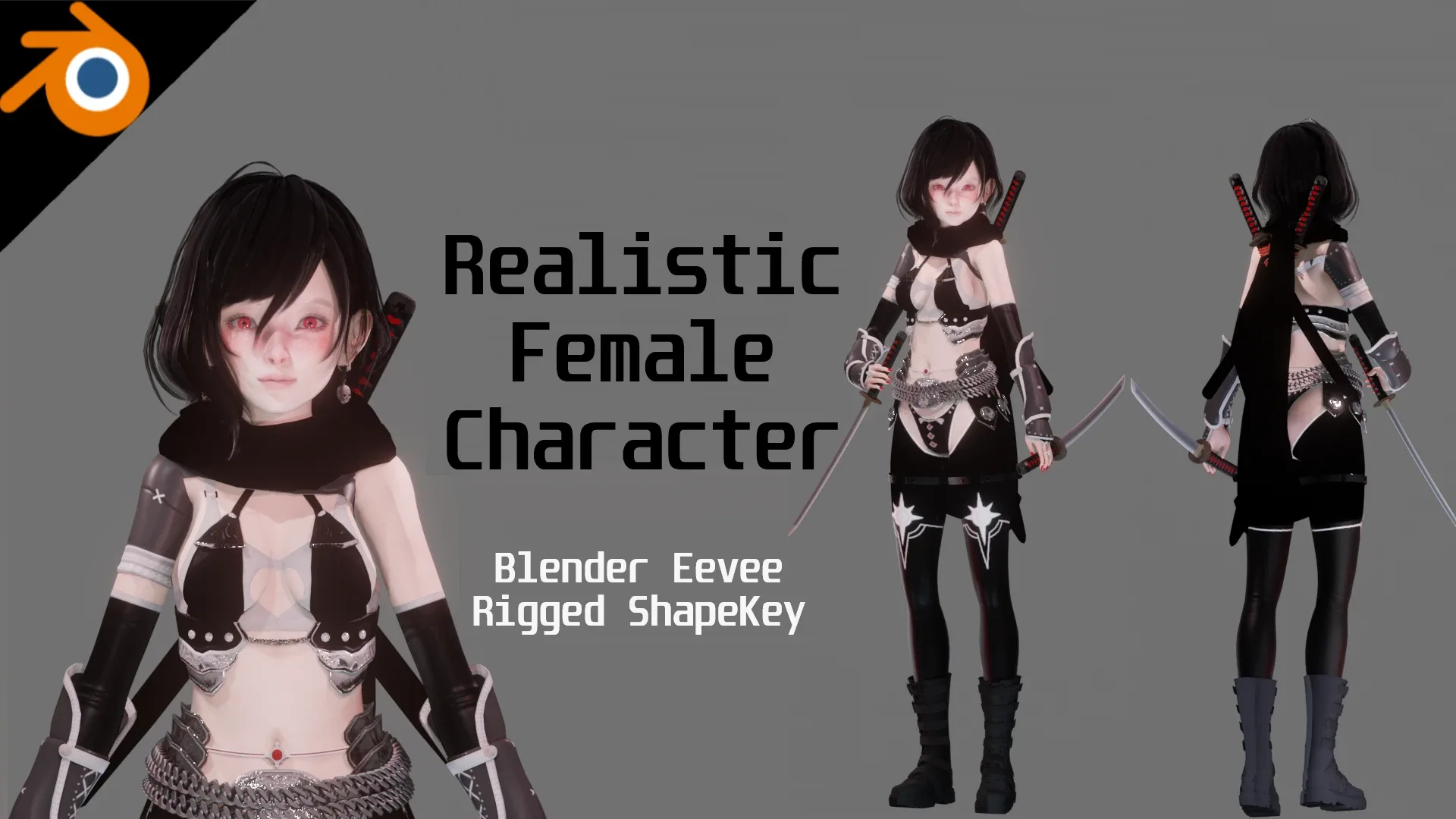 Dark Assassin Girl - Realistic Female Character - Blender Eevee