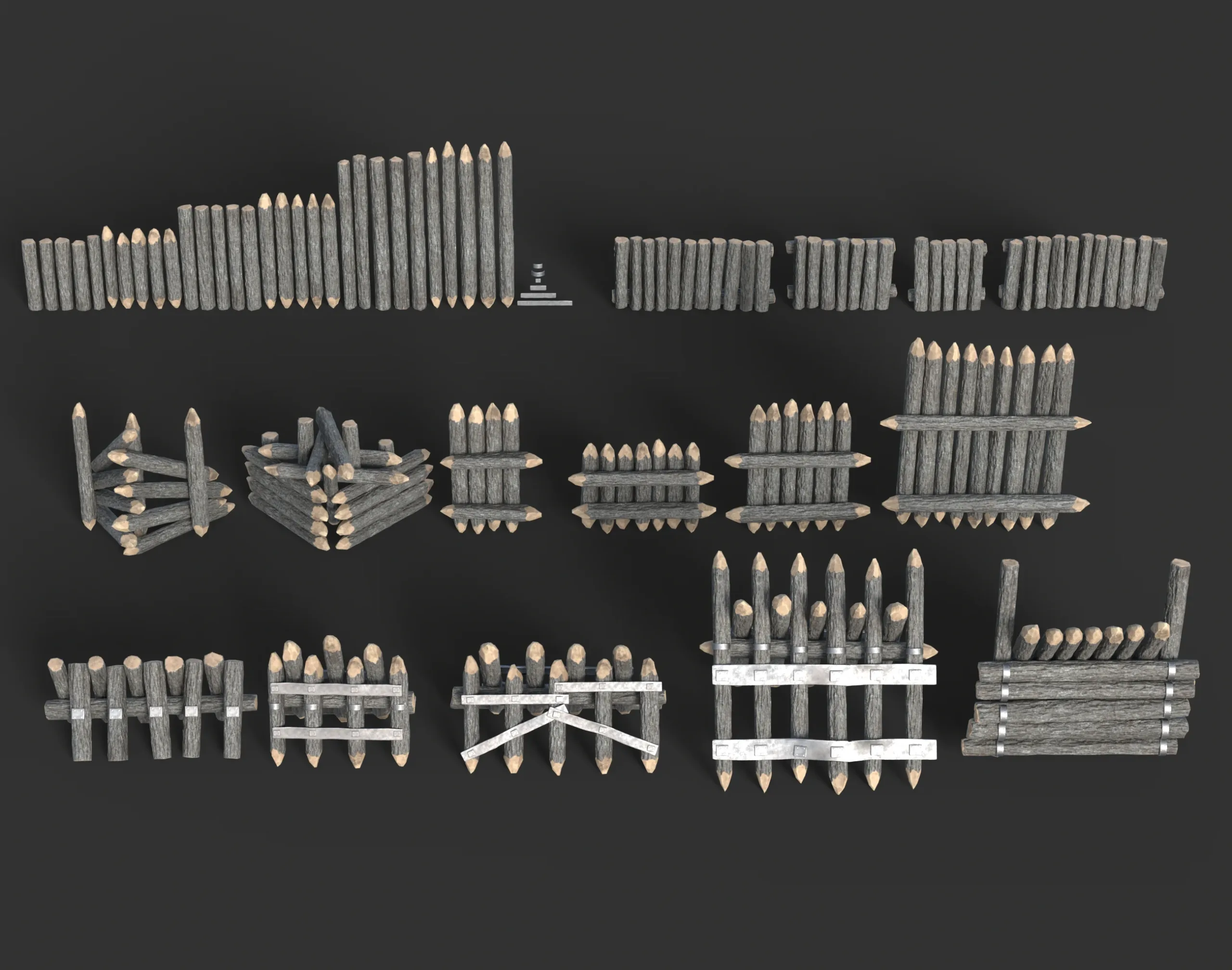 51 Lowpoly Wooden Log Fences - 240303