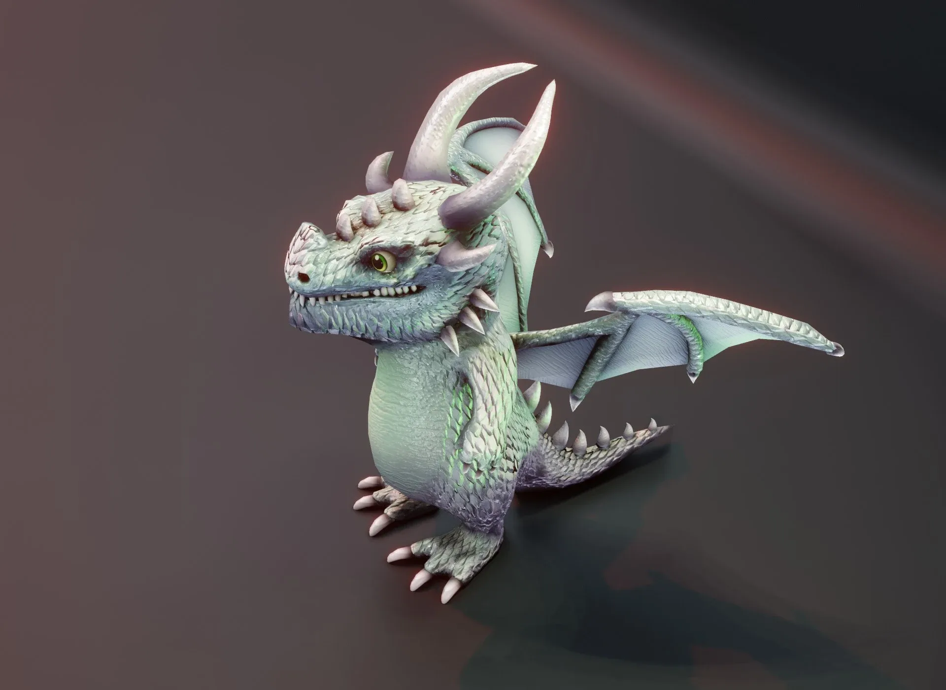 Cartoon Silver Dragon Rigged Low-poly 3D Model