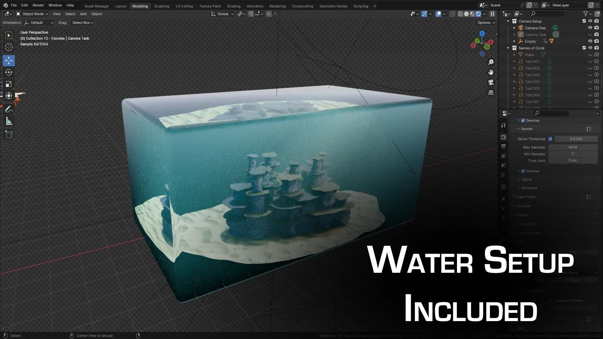 Blender Sea Coral Reef Geometry Node with Water Shader Setup