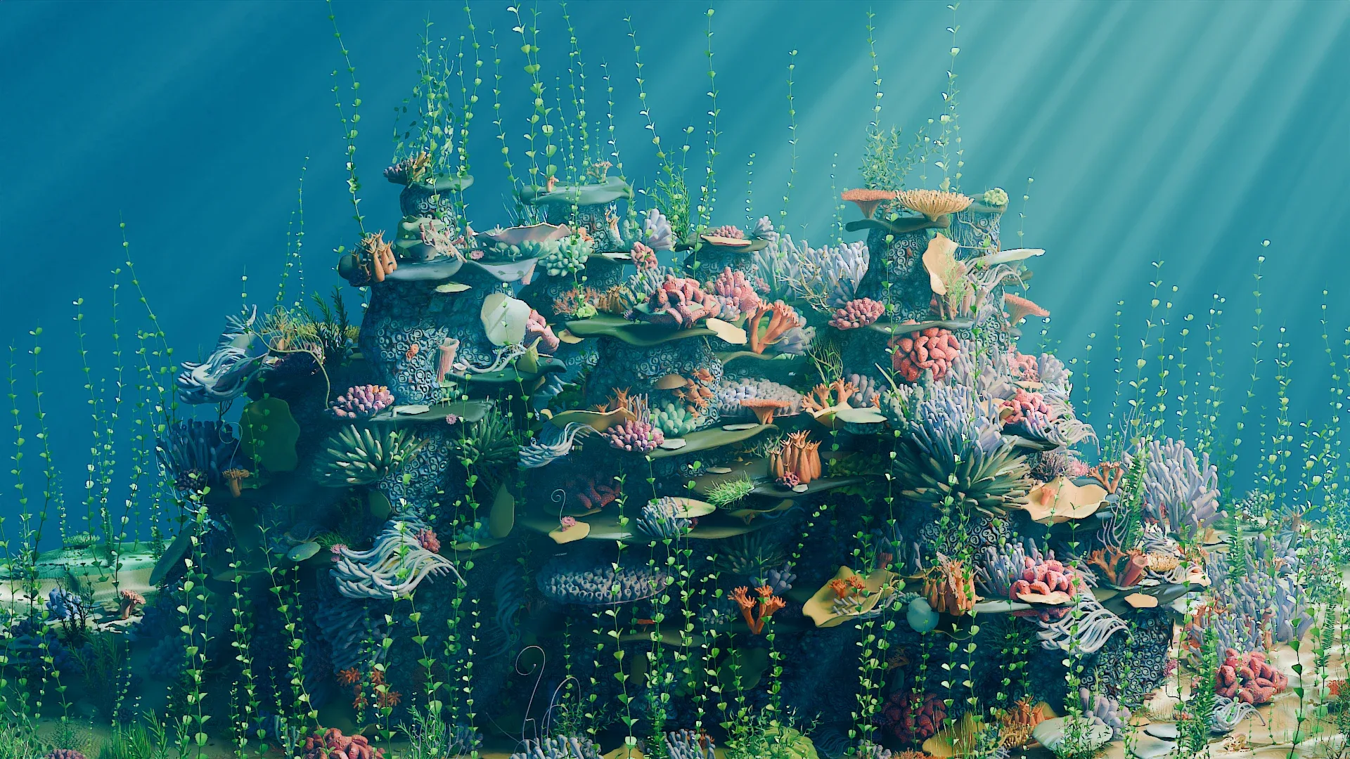 Blender Sea Coral Reef Geometry Node with Water Shader Setup