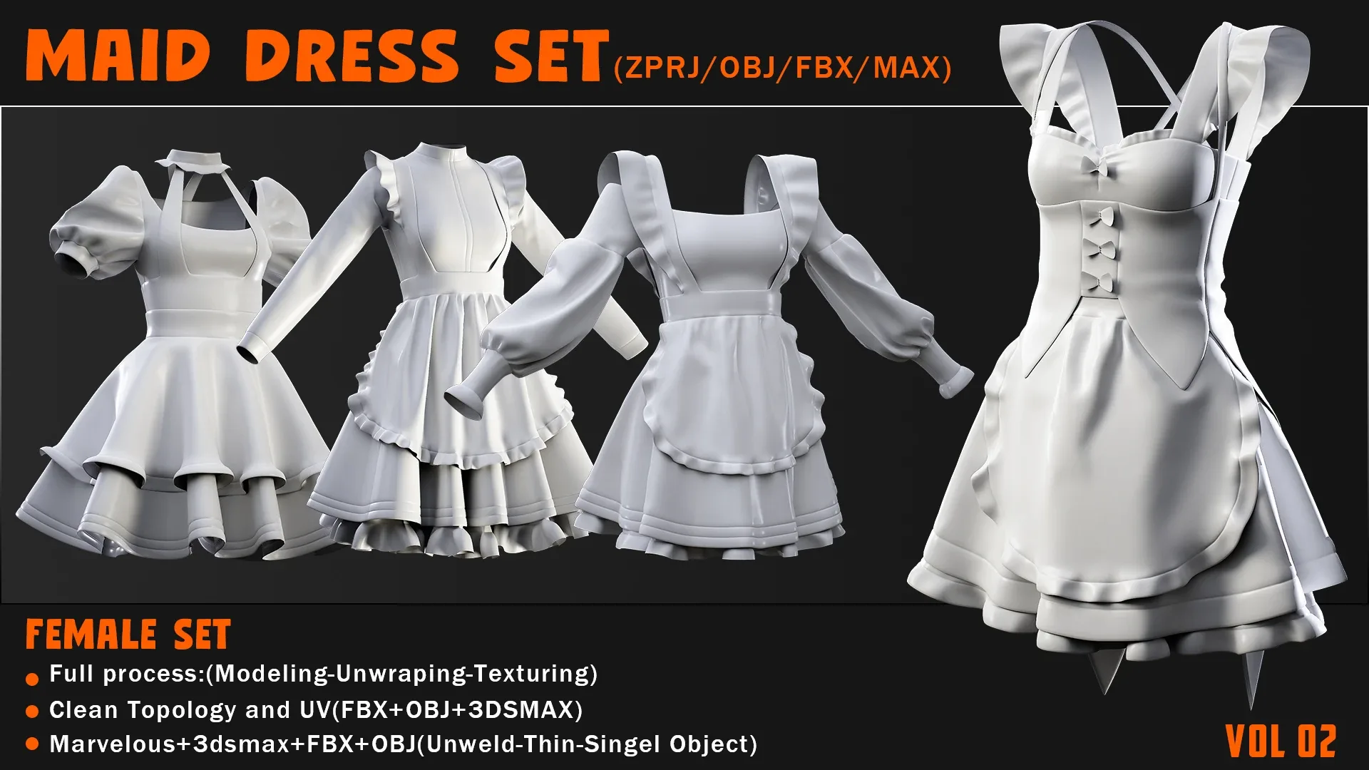 MAID DRESS SET(ZPRJ/OBJ/FBX/MAX)