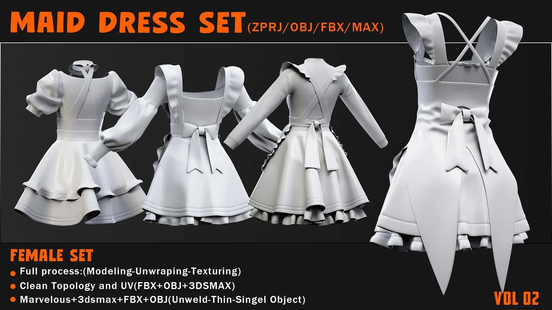 MAID DRESS SET(ZPRJ/OBJ/FBX/MAX)