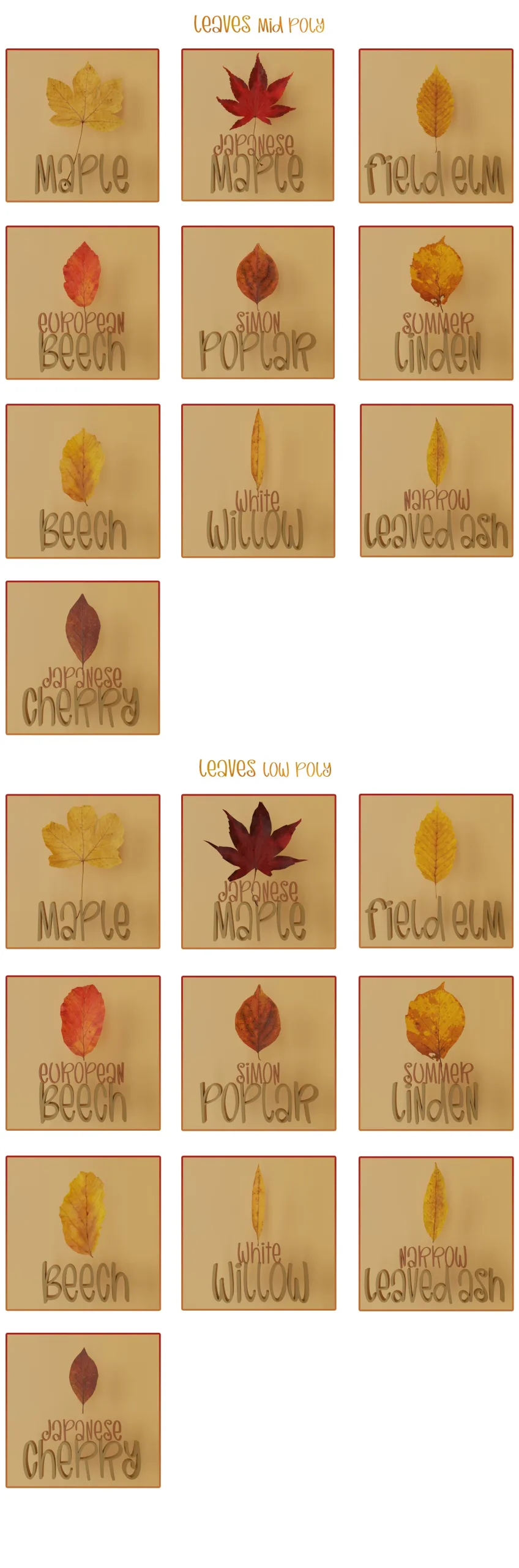 Photorealistic Wrinkled Autumn Leaves