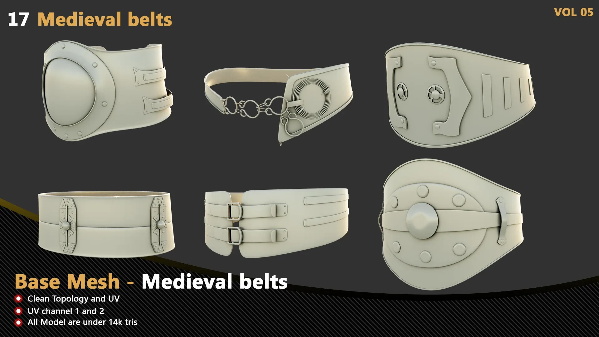 17 Medieval belts Base Mesh - VOL 01