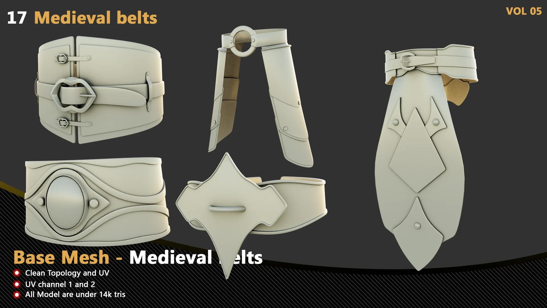 17 Medieval belts Base Mesh - VOL 01