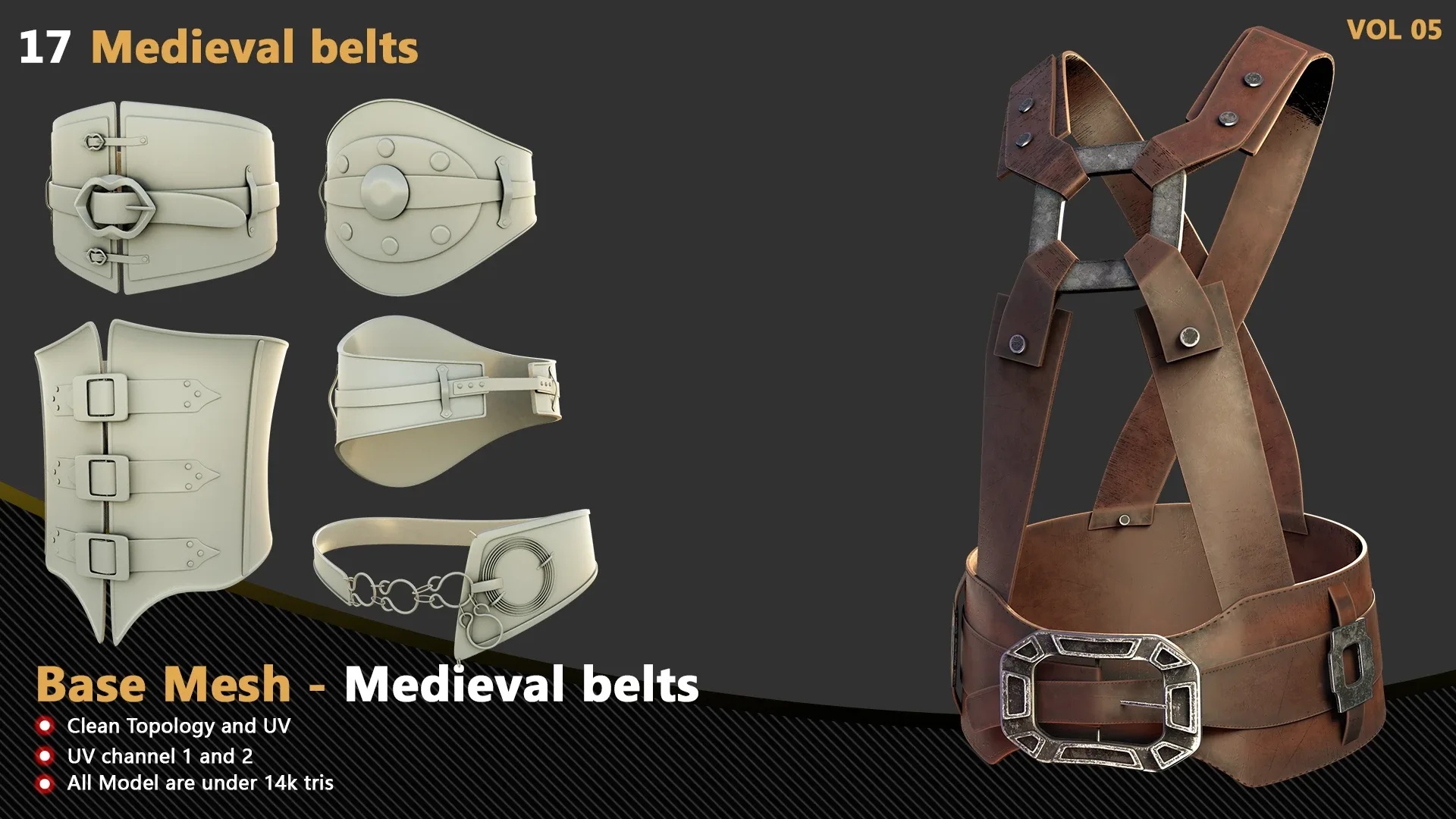 17 Medieval belts Base Mesh - VOL 01