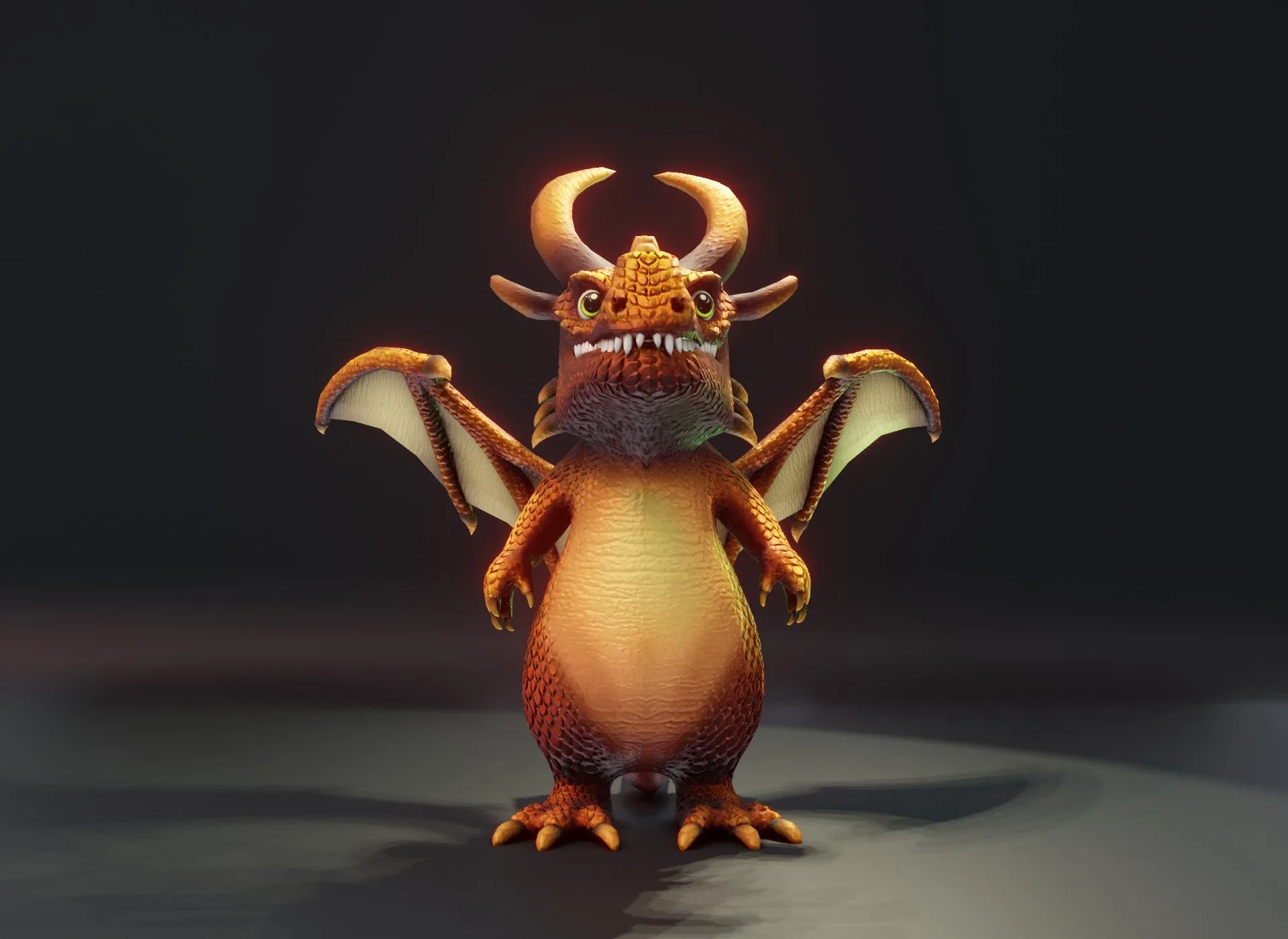 Cartoon Bronze Dragon Rigged Low-poly 3D Model