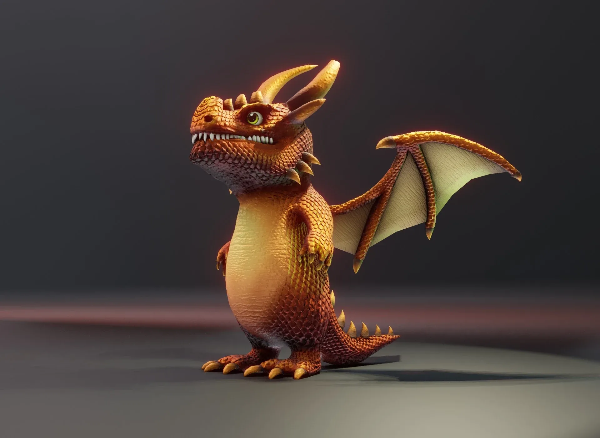 Cartoon Bronze Dragon Rigged Low-poly 3D Model