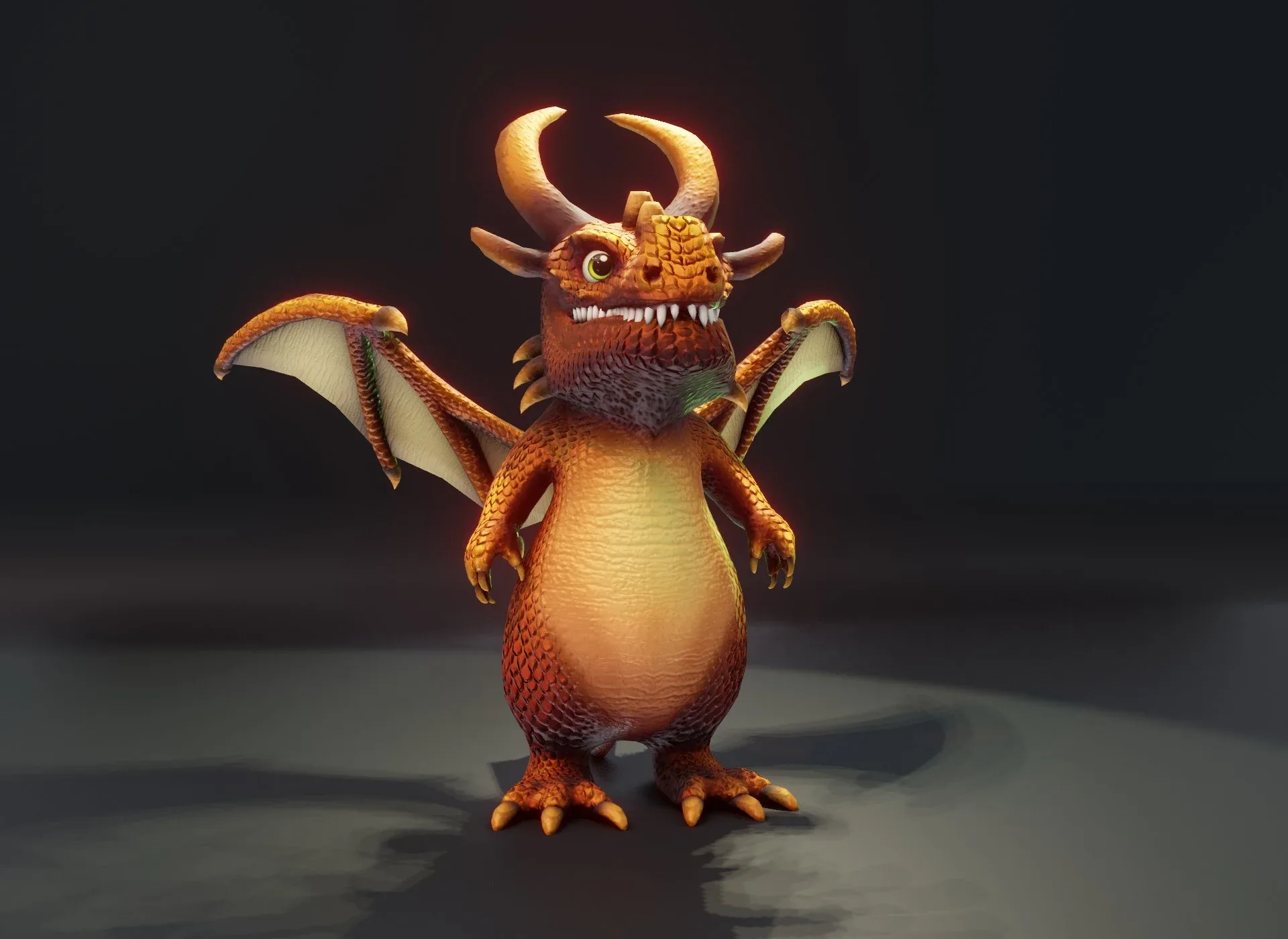 Cartoon Bronze Dragon Rigged Low-poly 3D Model