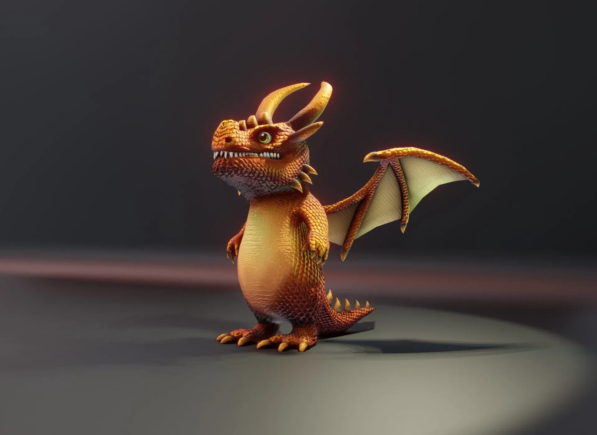 Cartoon Bronze Dragon Rigged Low-poly 3D Model