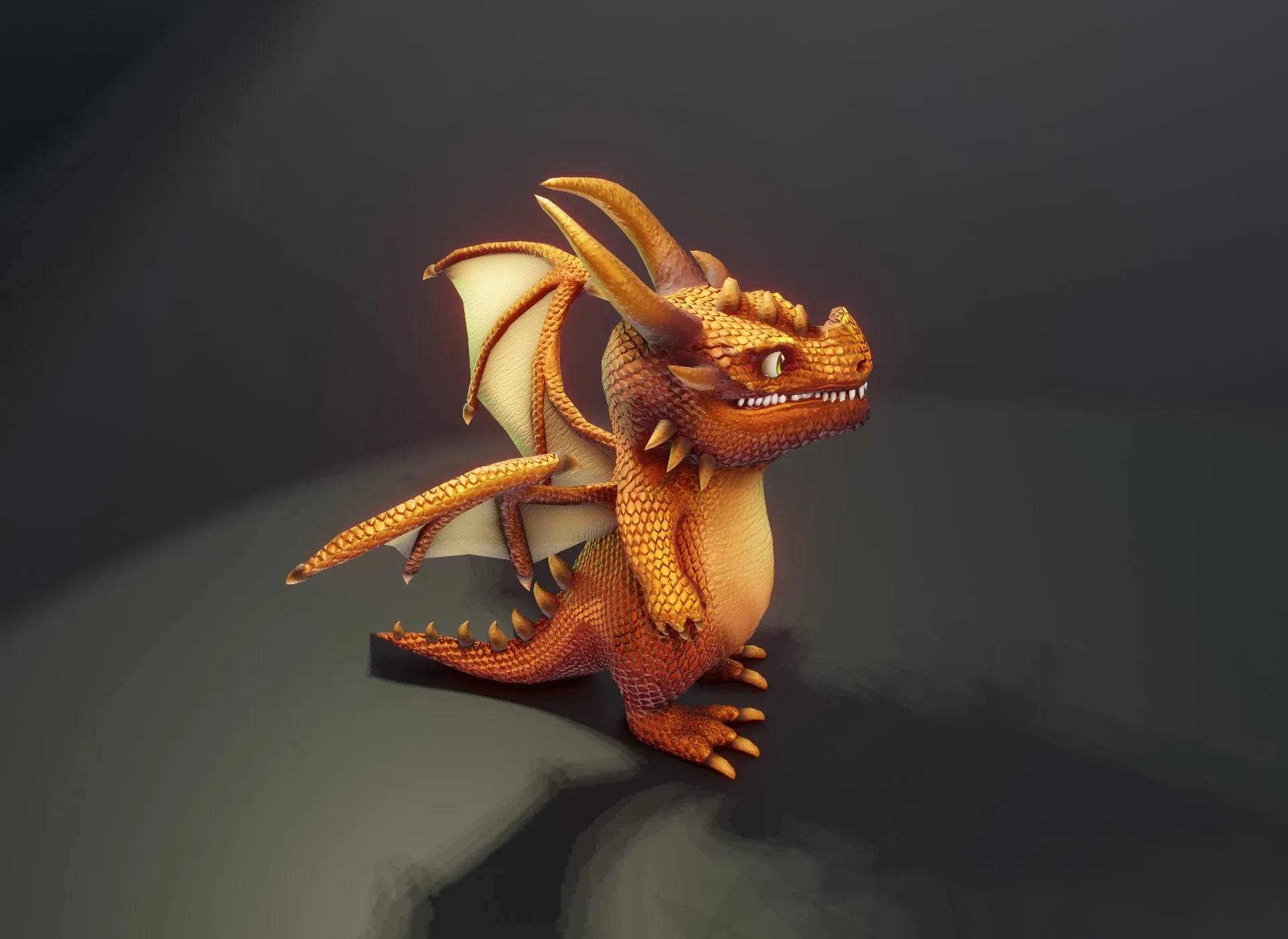 Cartoon Bronze Dragon Rigged Low-poly 3D Model