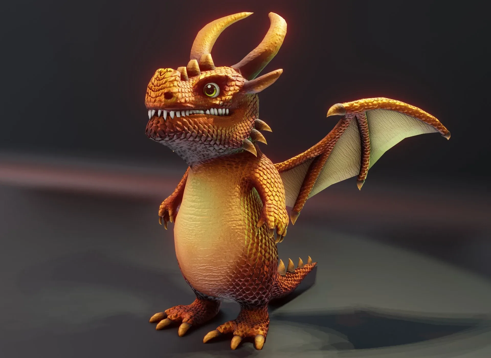 Cartoon Bronze Dragon Rigged Low-poly 3D Model