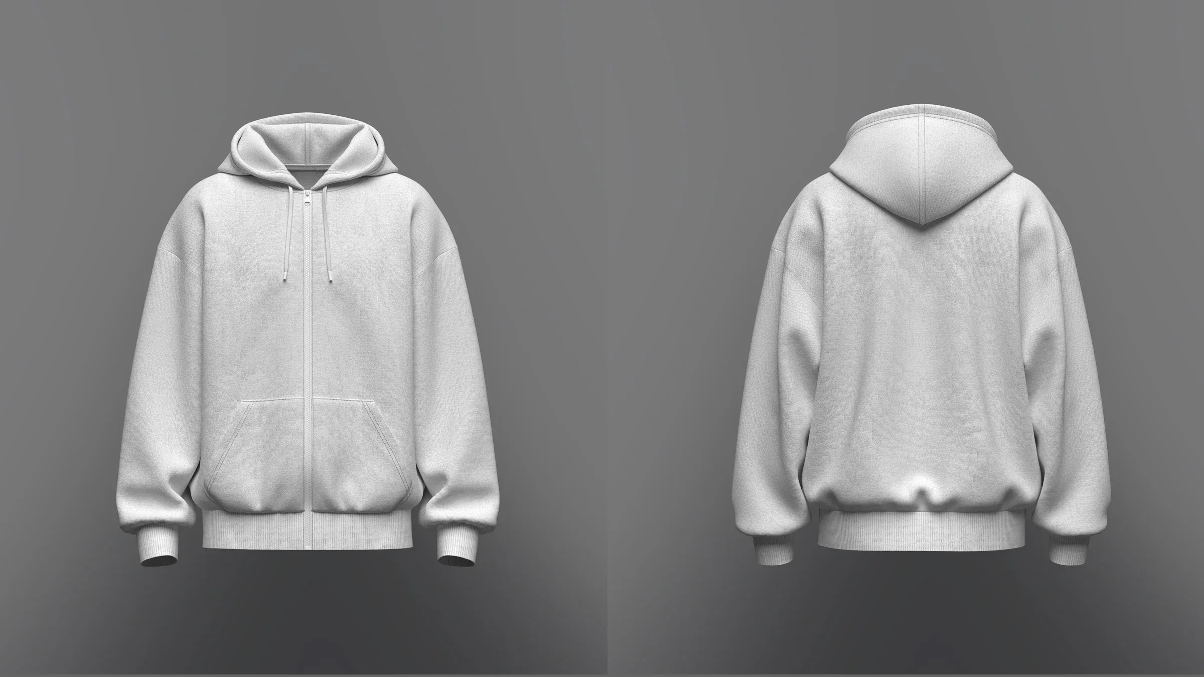 Mens Oversize Front Zip Hoodie, , Marvelous Designer-Clo3d-fbx-obj