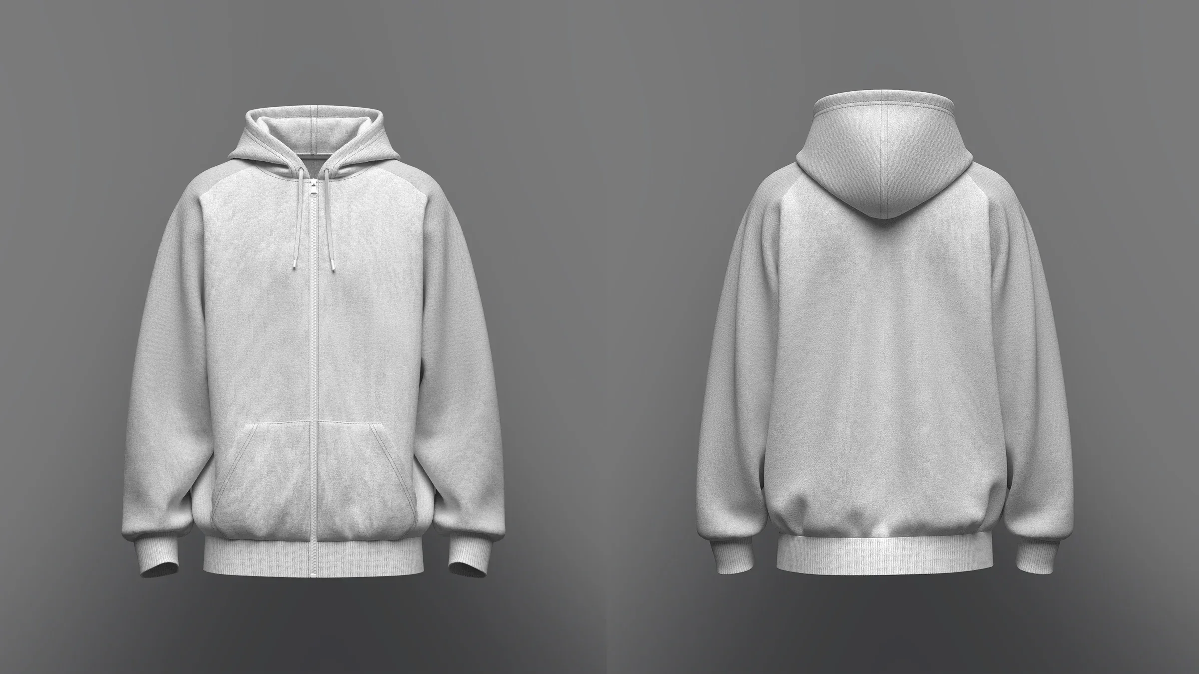 Men's Raglan Oversized Front Zip Hoodie_Marvelous Designer, Clo3d, fbx, obj