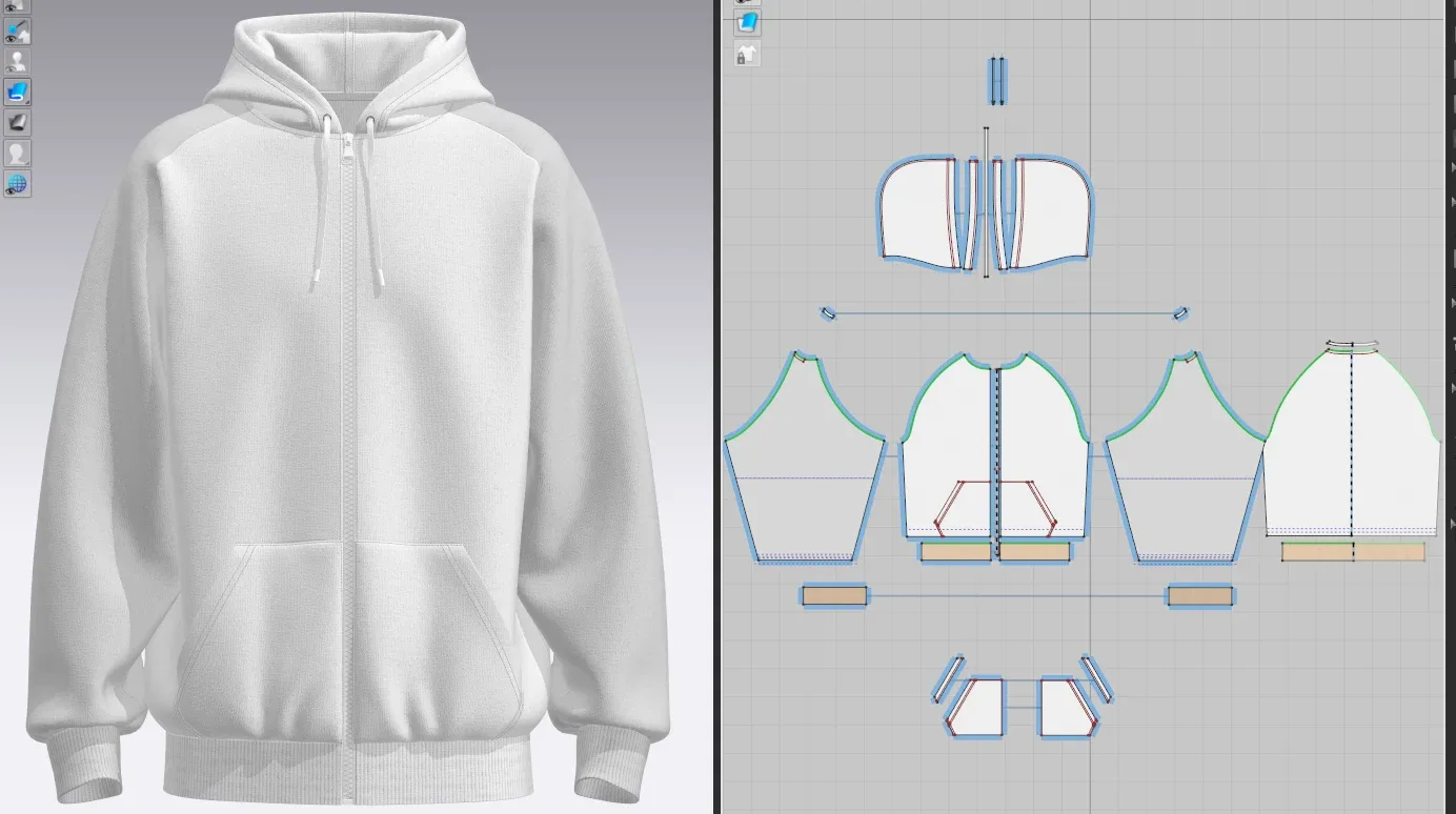 Men's Raglan Oversized Front Zip Hoodie_Marvelous Designer, Clo3d, fbx, obj