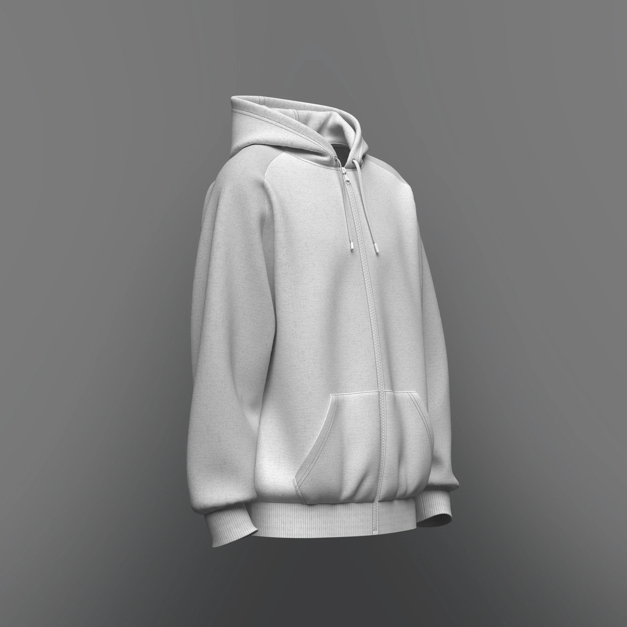 Men's Raglan Oversized Front Zip Hoodie_Marvelous Designer, Clo3d, fbx, obj