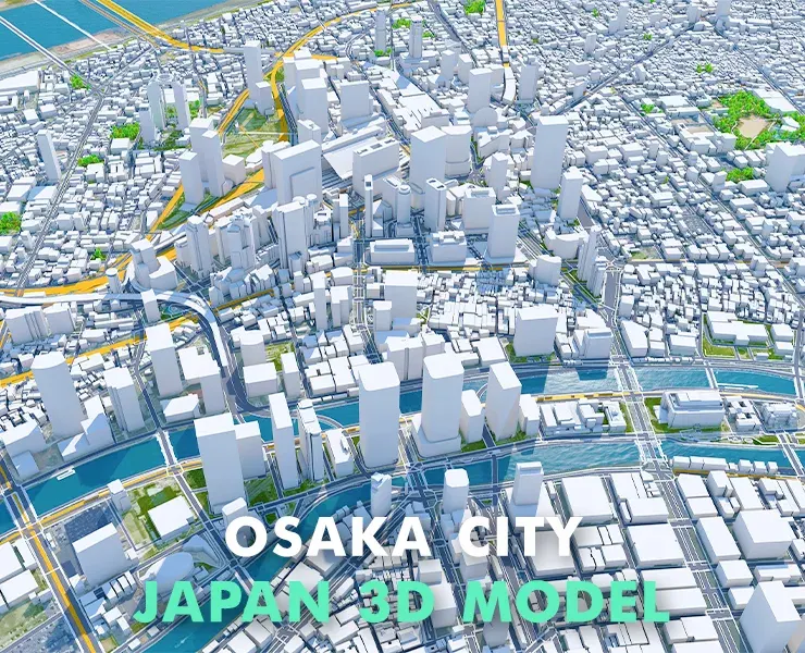 Osaka City Japan 3D Model 100km