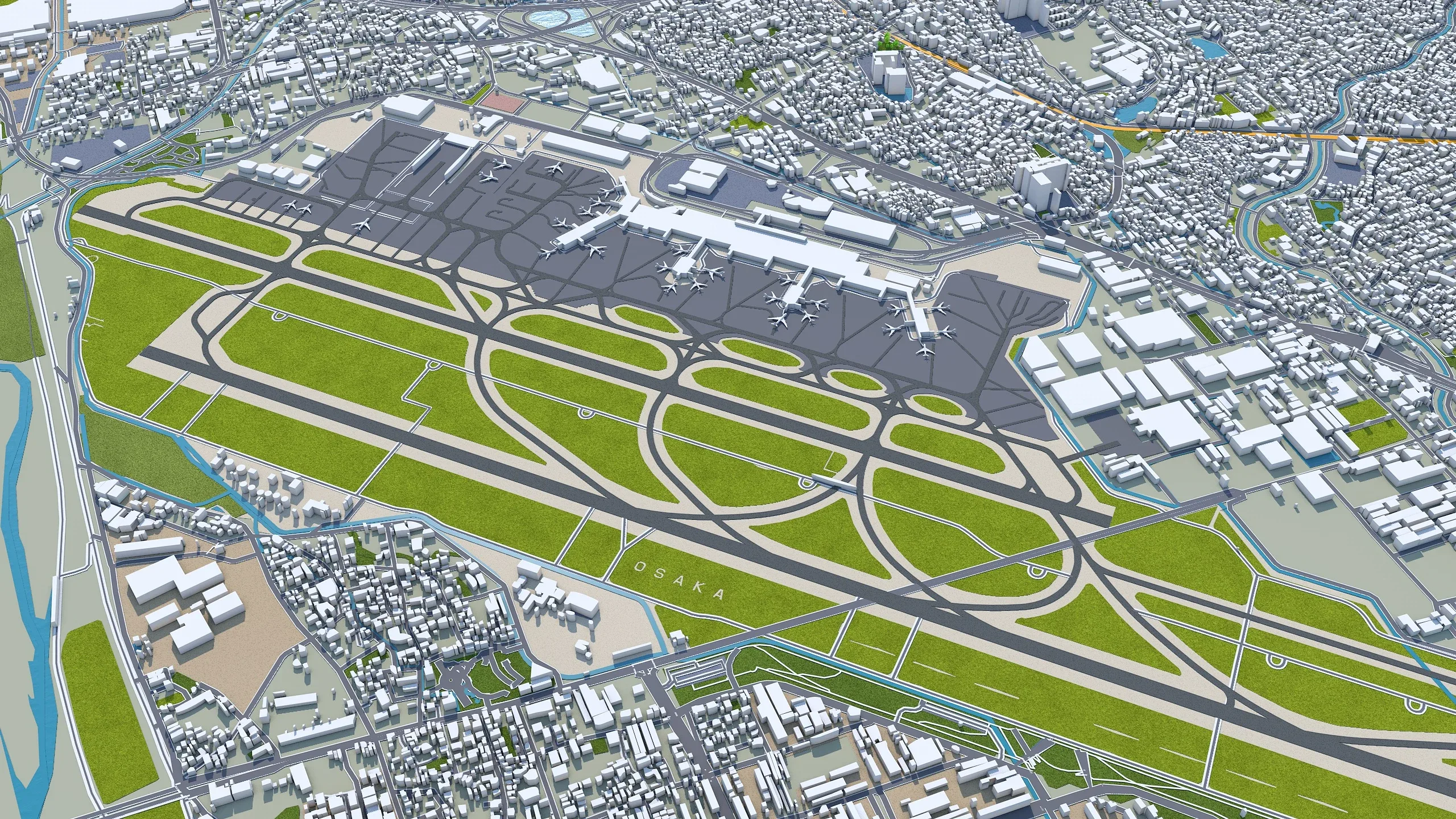 Osaka City Japan 3D Model 100km