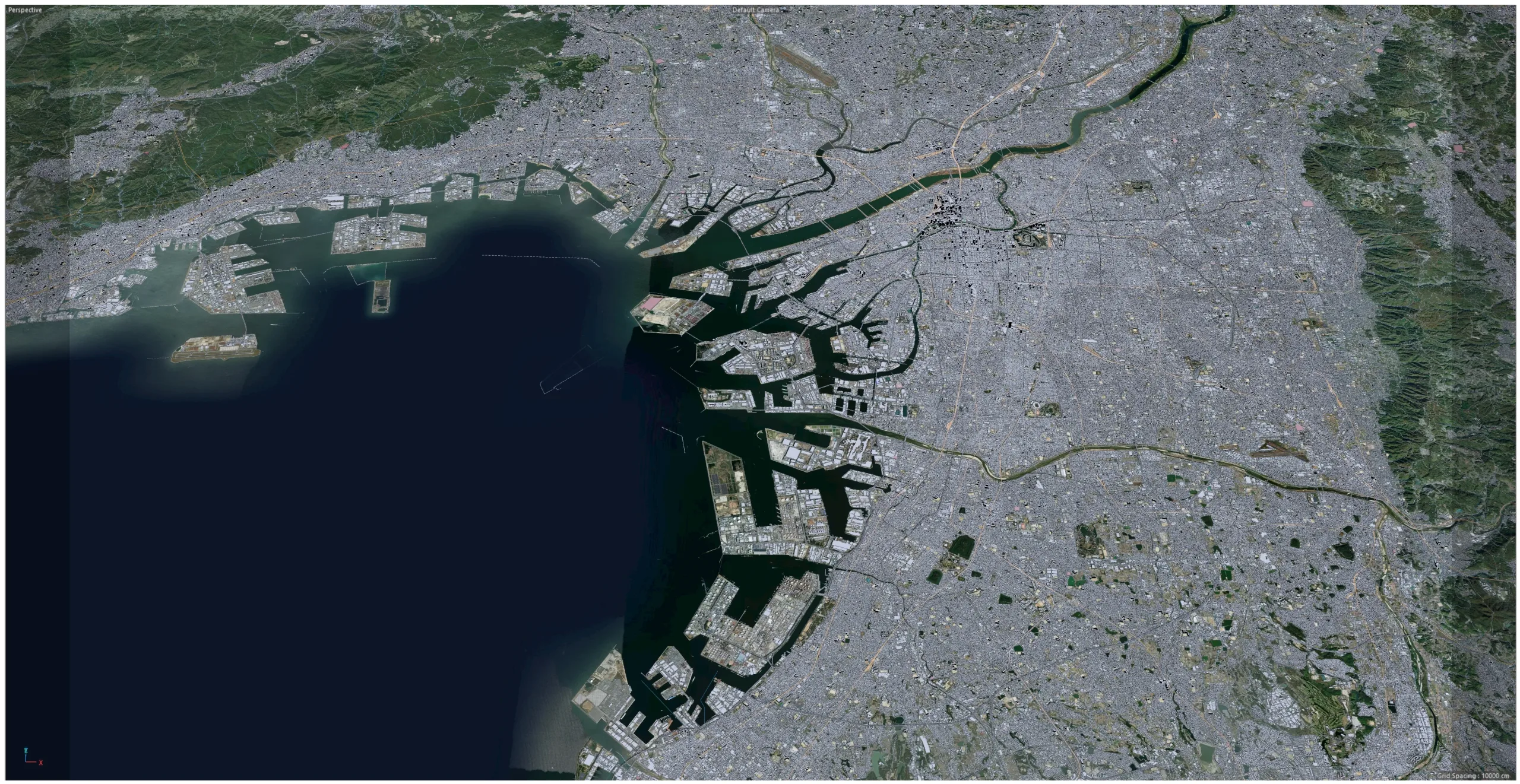 Osaka City Japan 3D Model 100km