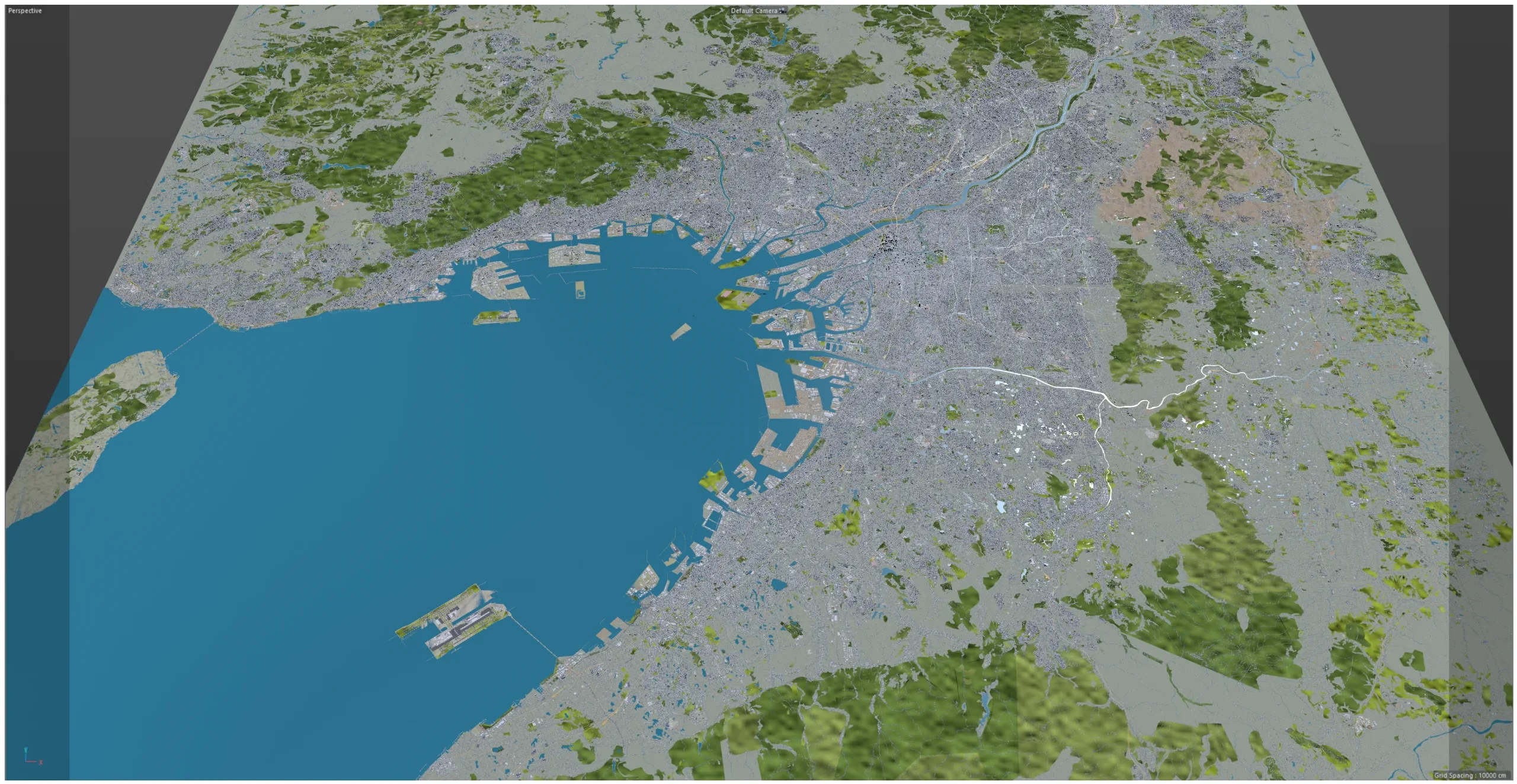 Osaka City Japan 3D Model 100km