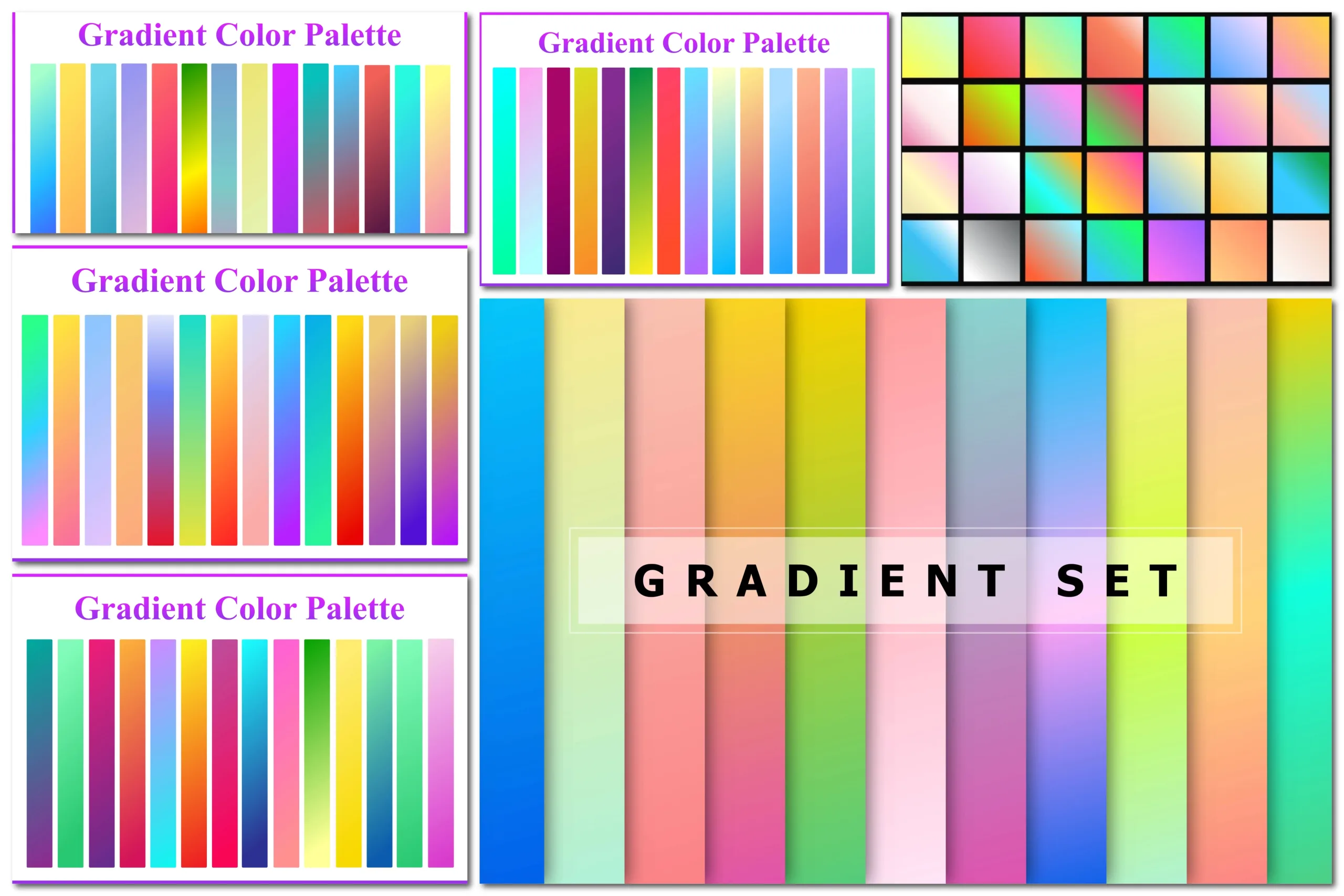 Gradient color palette vector set, Trendy color, EPS Illustrator file,  Abstract art, Background, Vibrant, Vivid textures