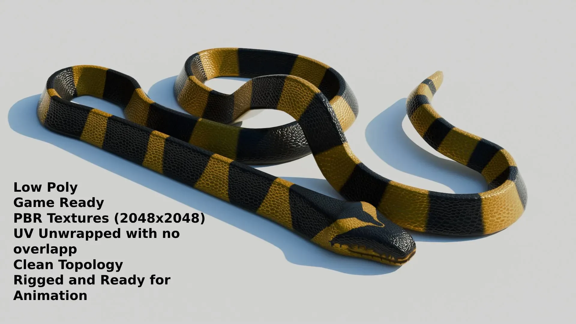 Rigged Banded Krait - Low Poly - Game Ready - PBR