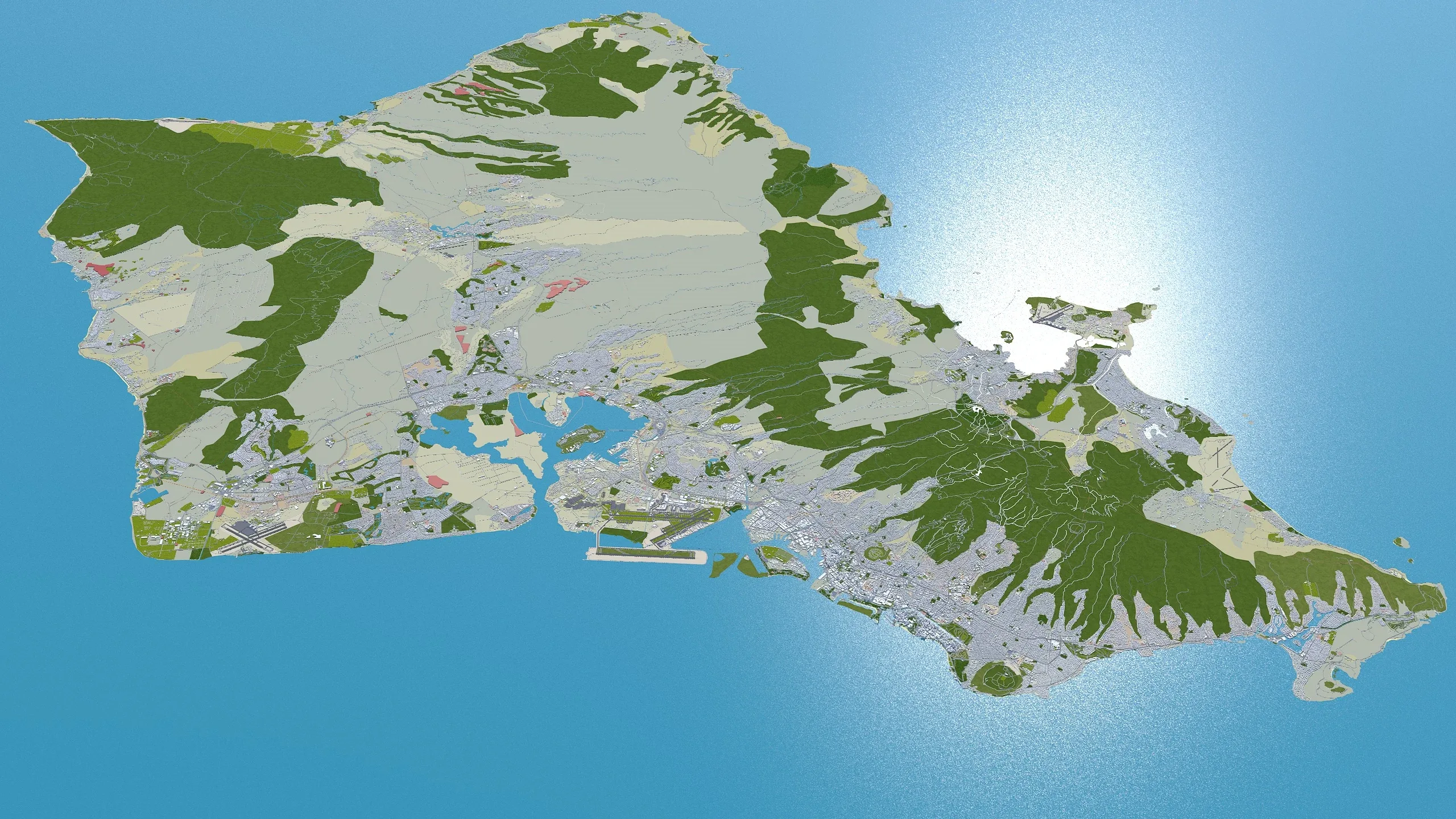 Oahu Island Hawaii City USA 3D Model 80KM