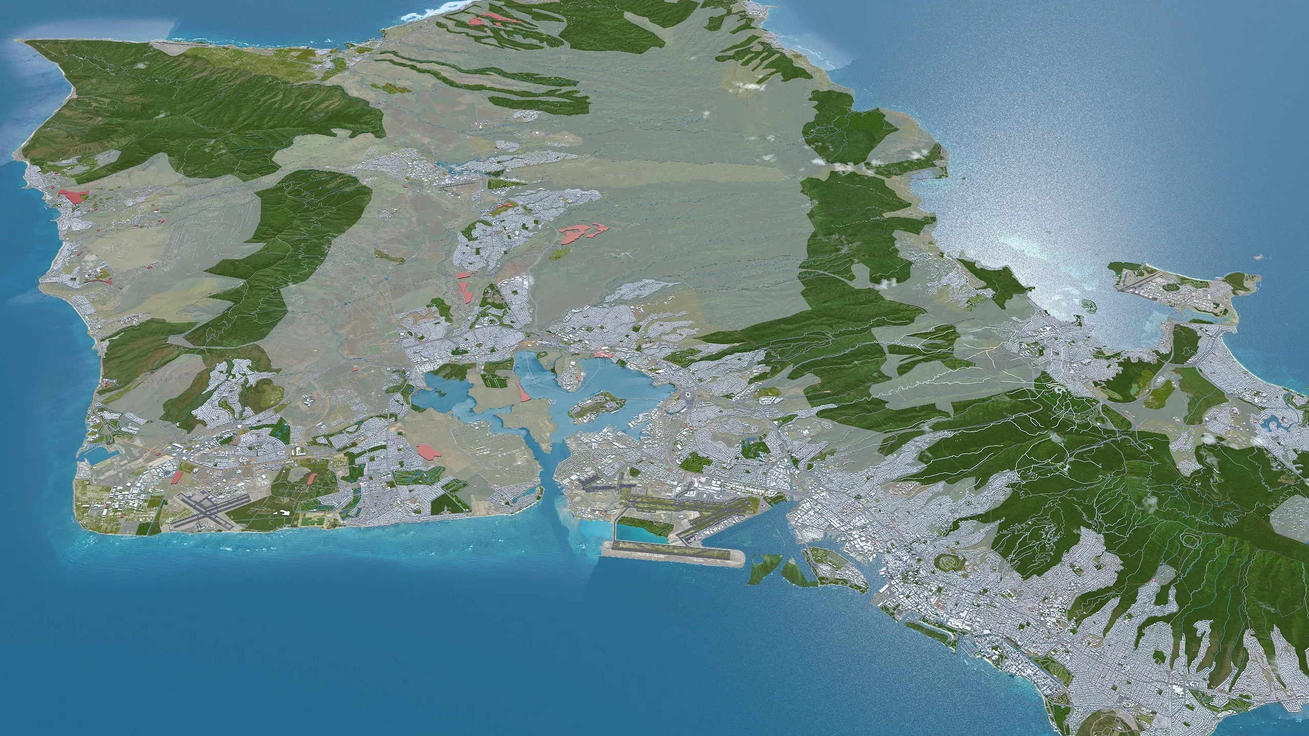 Oahu Island Hawaii City USA 3D Model 80KM