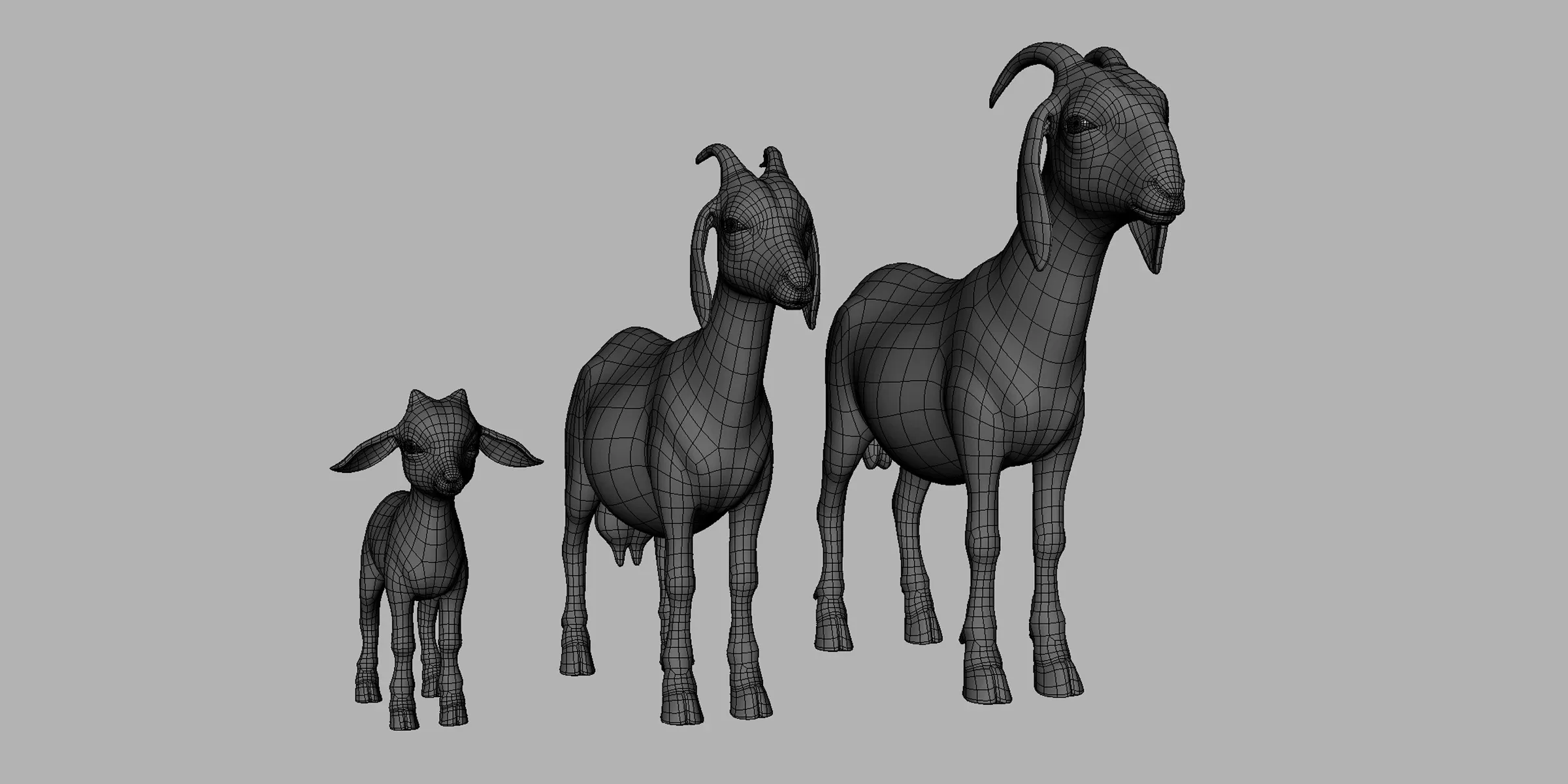 Goat Family BaseMesh - Topology + UV Map