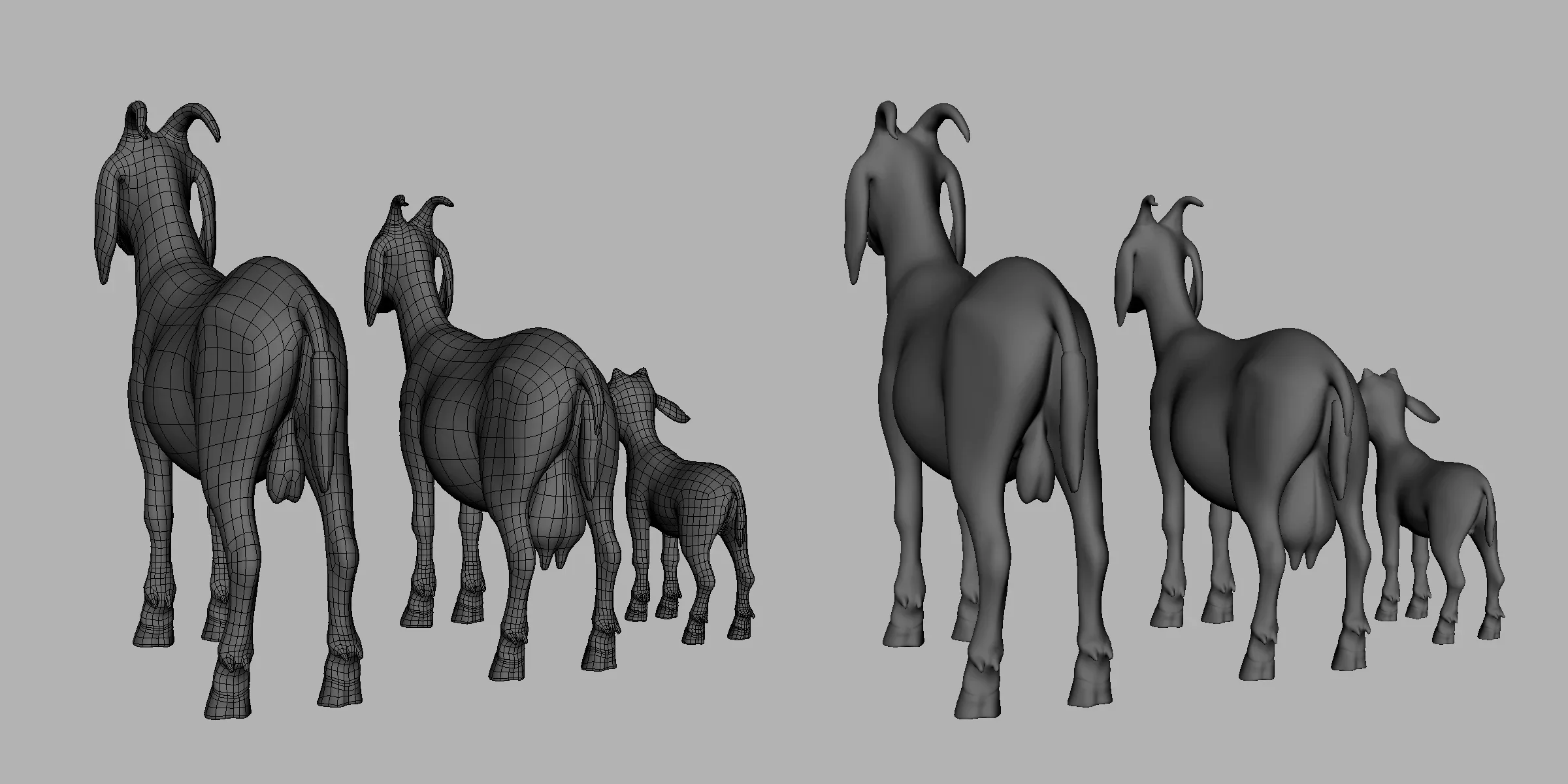 Goat Family BaseMesh - Topology + UV Map