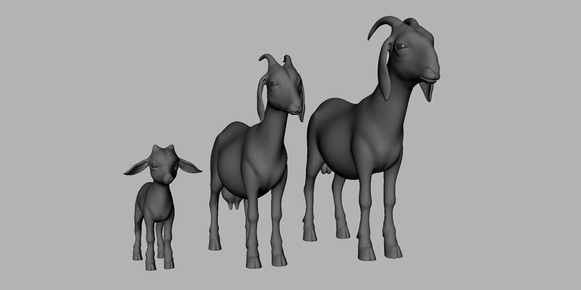 Goat Family BaseMesh - Topology + UV Map