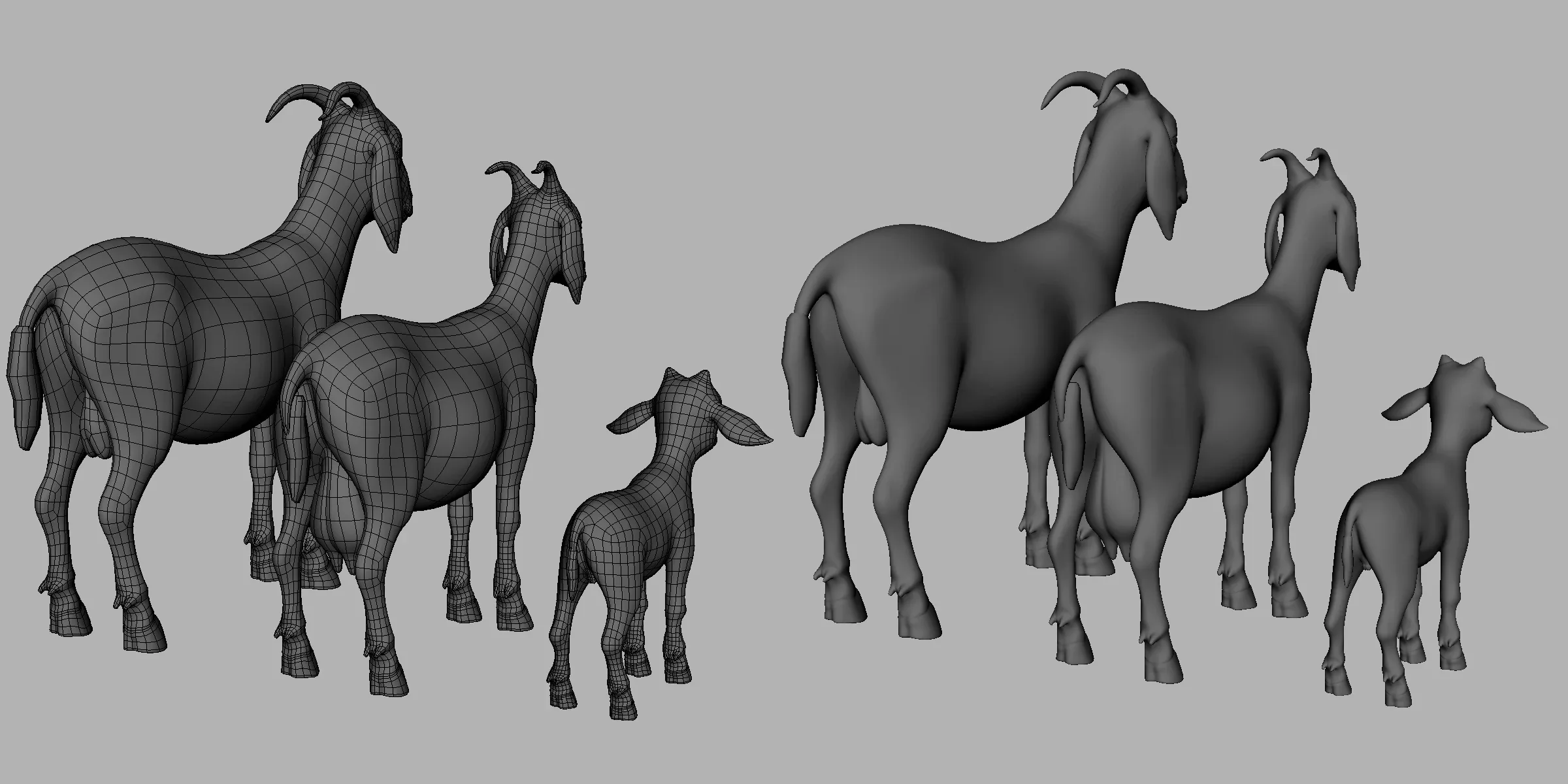 Goat Family BaseMesh - Topology + UV Map