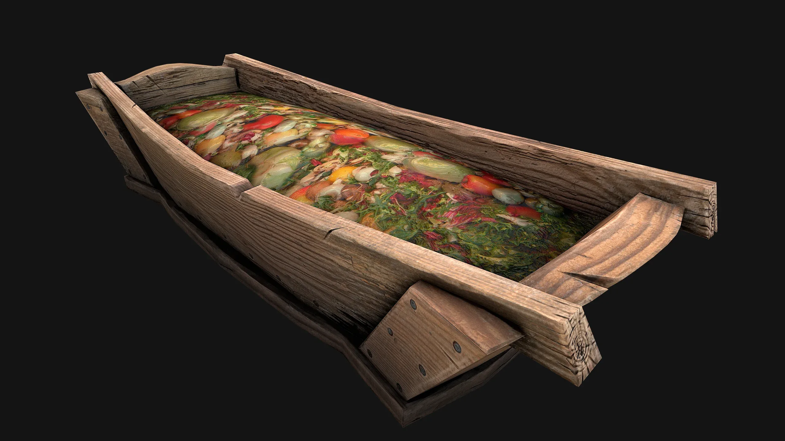 Medieval Trough with Water and Feed for Livestock