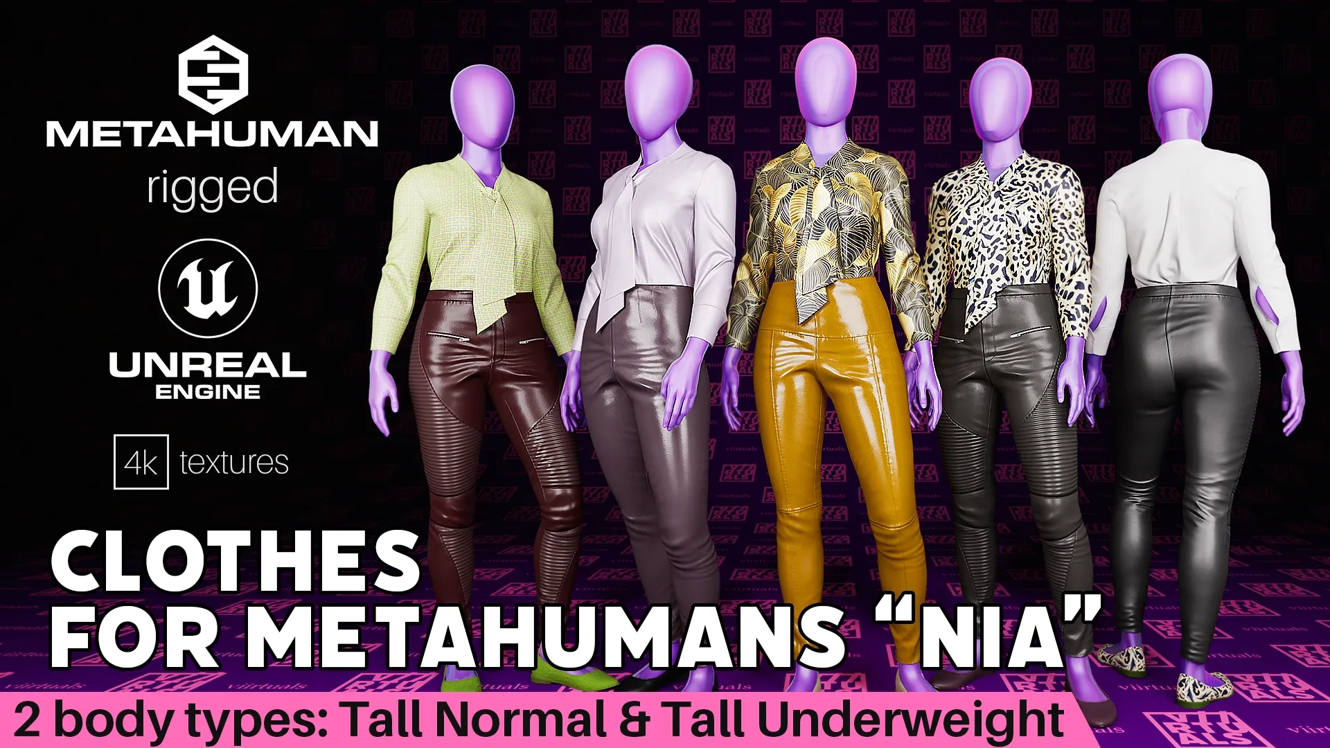 Clothes for Metahumans, Rigged - UnrealEngine5 - "NIA" Female Urban Casual Chic