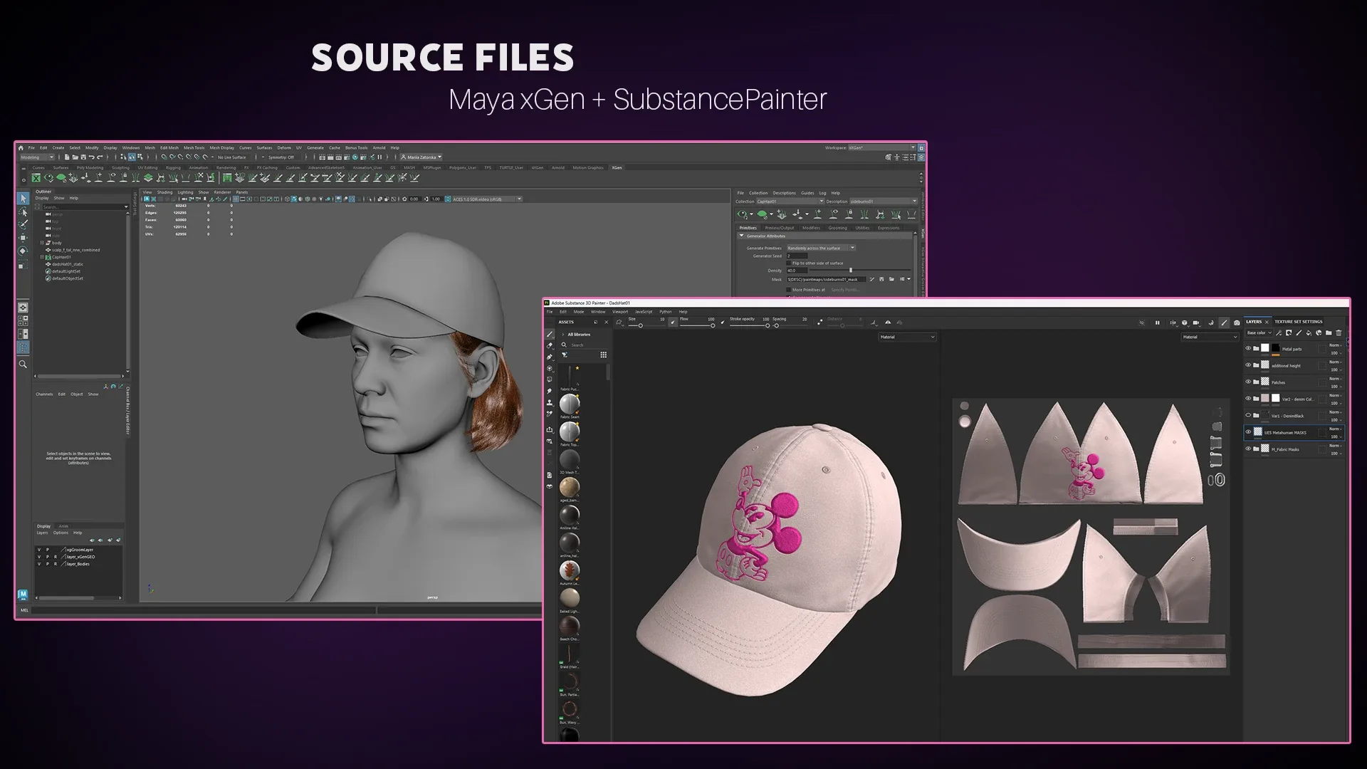 Dad Hat with Bob Hair for Metahuman "GIL", FBX/Alembic, UnrealEngine5 Project