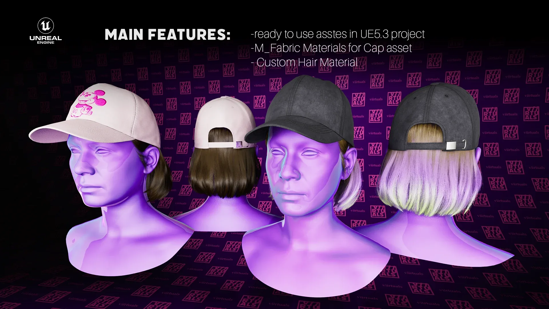 Dad Hat with Bob Hair for Metahuman "GIL", FBX/Alembic, UnrealEngine5 Project