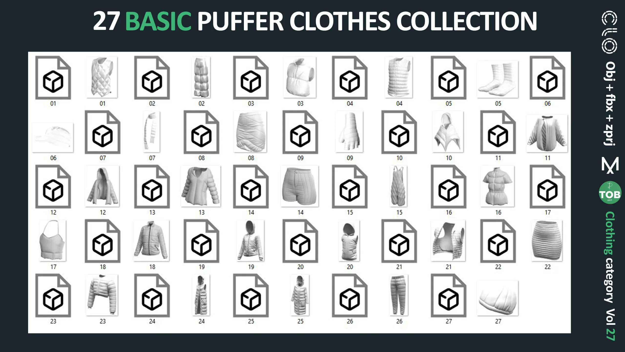 3D Puffed Clothing Collection: ZPRJ+FBX+OBJ / MARVELOUS CLO3D