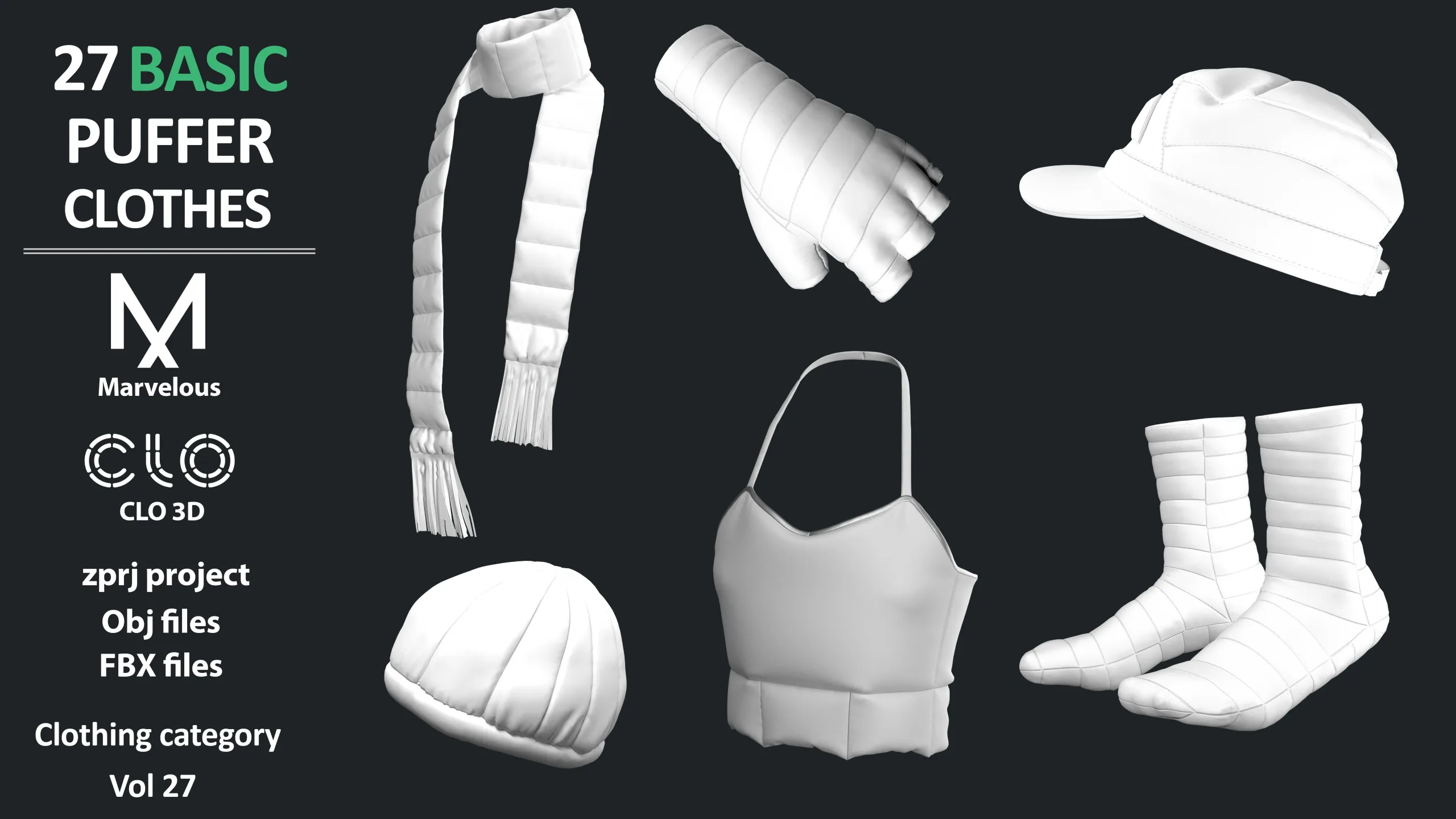 3D Puffed Clothing Collection: ZPRJ+FBX+OBJ / MARVELOUS CLO3D