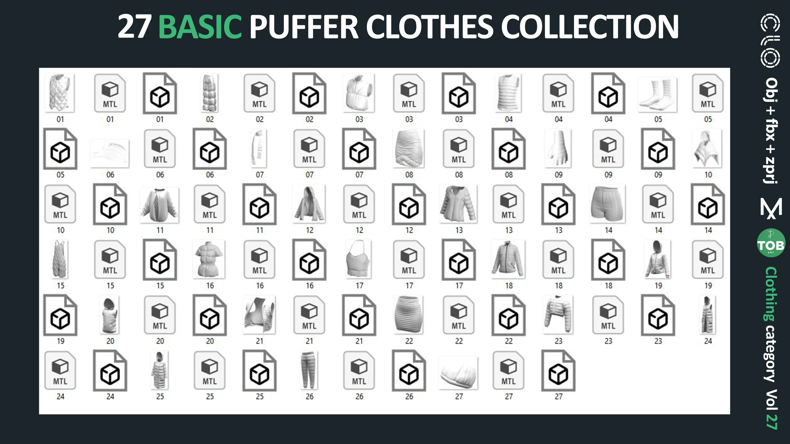 3D Puffed Clothing Collection: ZPRJ+FBX+OBJ / MARVELOUS CLO3D