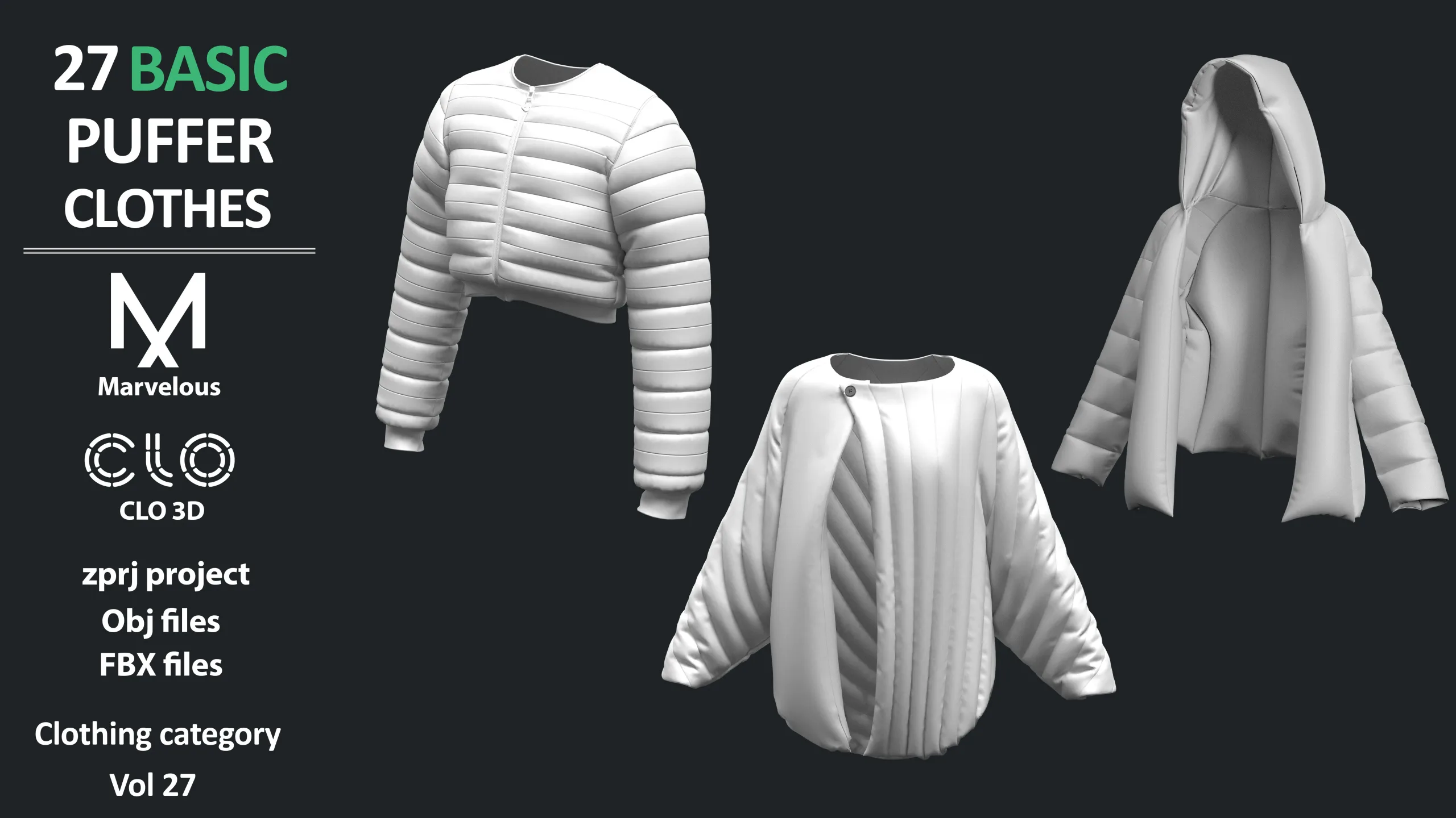 3D Puffed Clothing Collection: ZPRJ+FBX+OBJ / MARVELOUS CLO3D