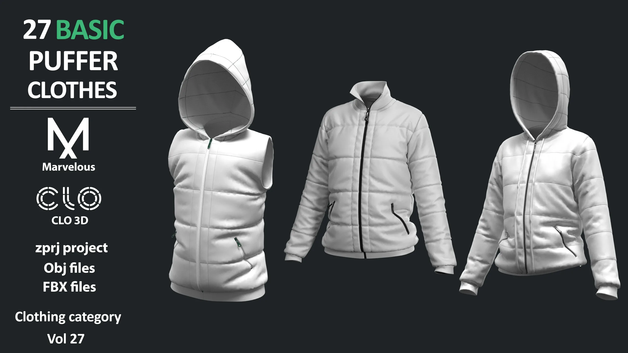 3D Puffed Clothing Collection: ZPRJ+FBX+OBJ / MARVELOUS CLO3D